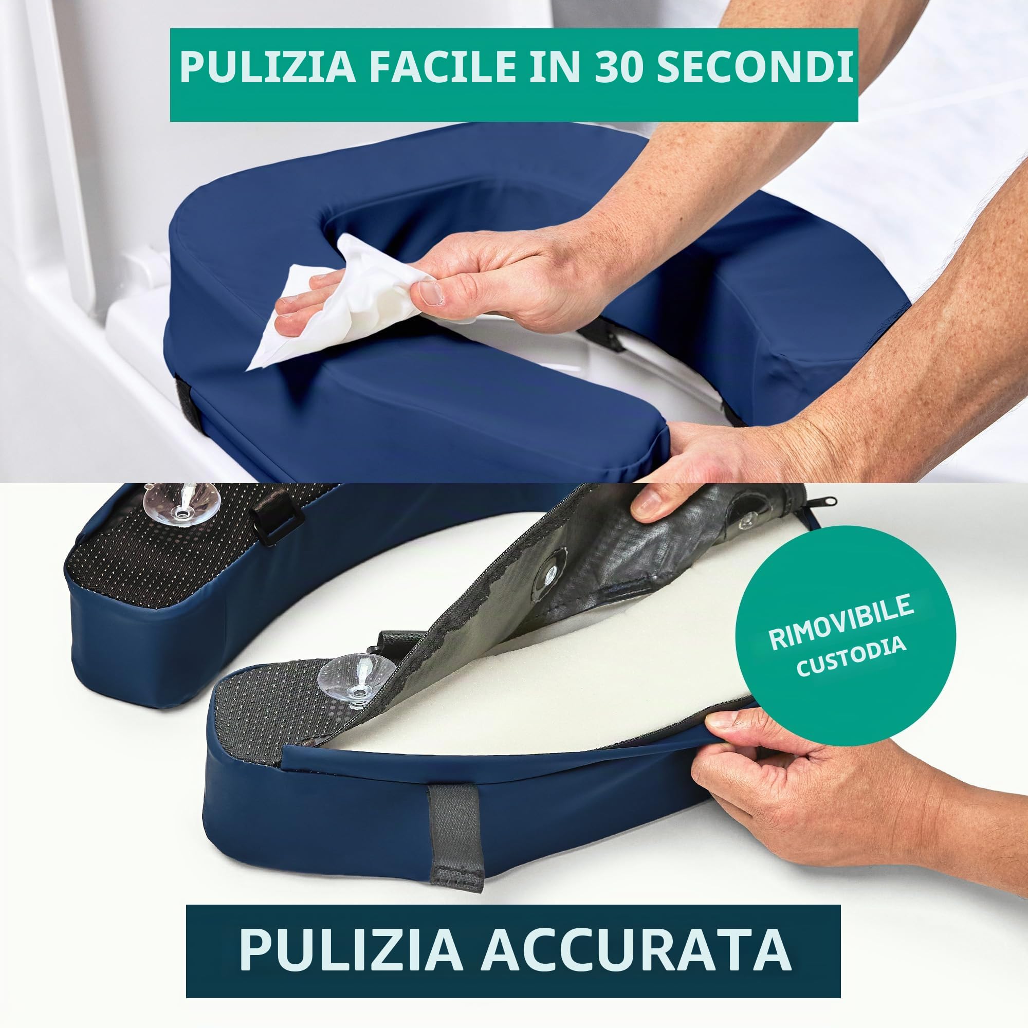 Lunderg - Rialzo per WC imbottito per anziani - Aggiunge 8 cm. Adattabile universalmente - Cuscino per WC rialzato e fermo con schiuma ad alta densità per comfort e altezza migliorati. Necessario dopo
