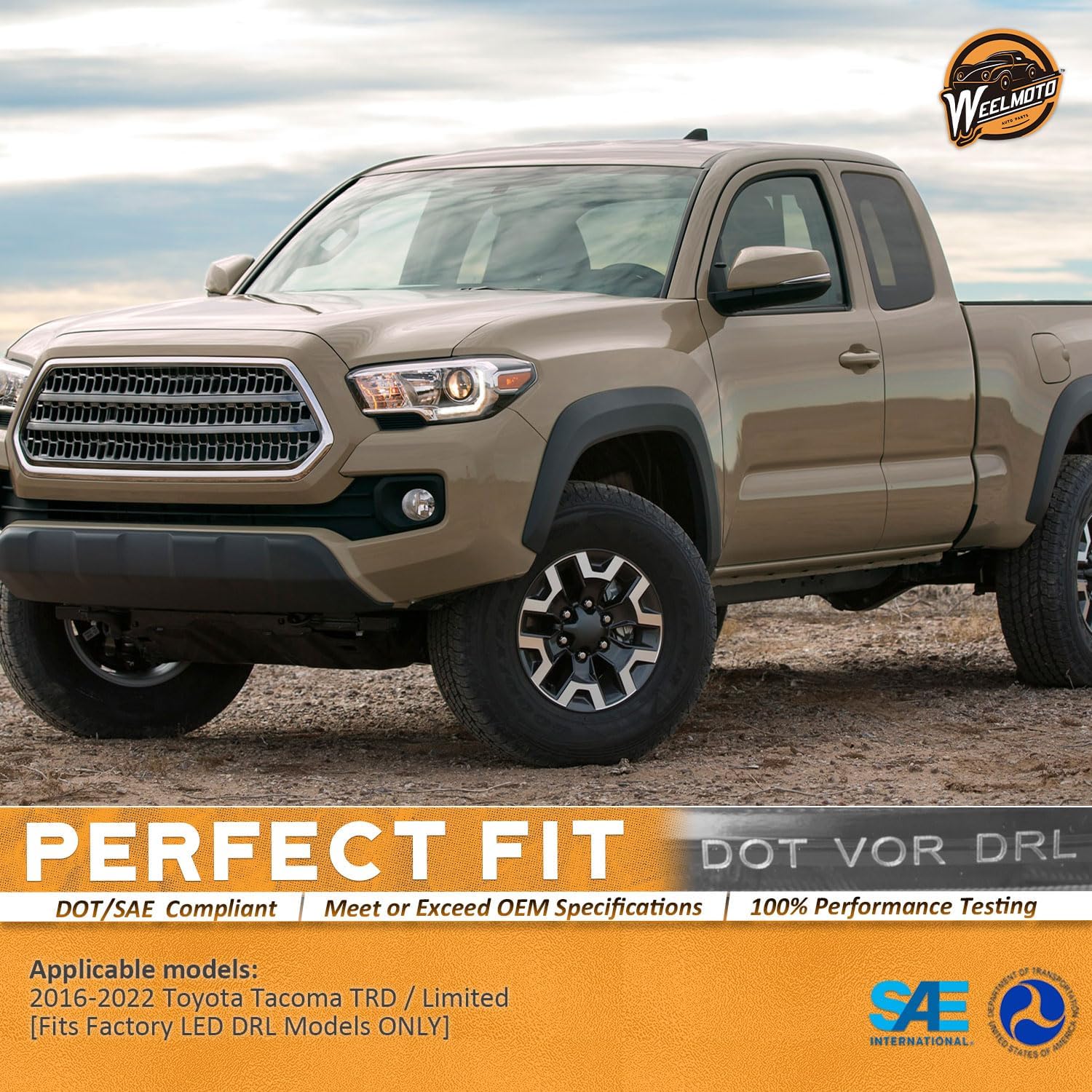 WEELMOTO Fits Factory DRL Headlights for 2016-2022 Toyota Tacoma TRD/Limited, Headlight Compatible with 2016 2017 2018 2019 2020 2021 2022 Tacoma Replacement Chrome Housing