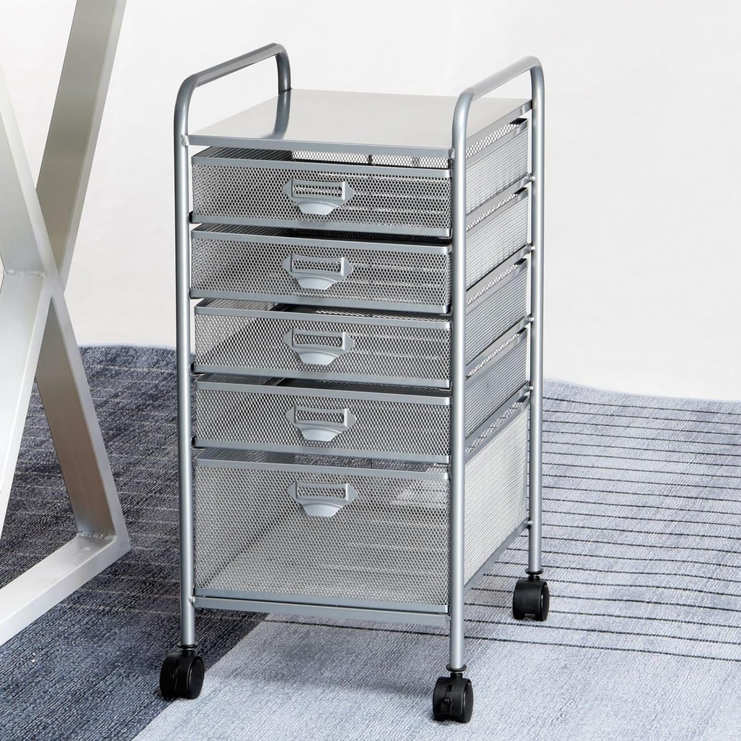 Mesh File Storage Drawer Cart with Wheels - 5-Tier Rolling Storage for Home Office Organization