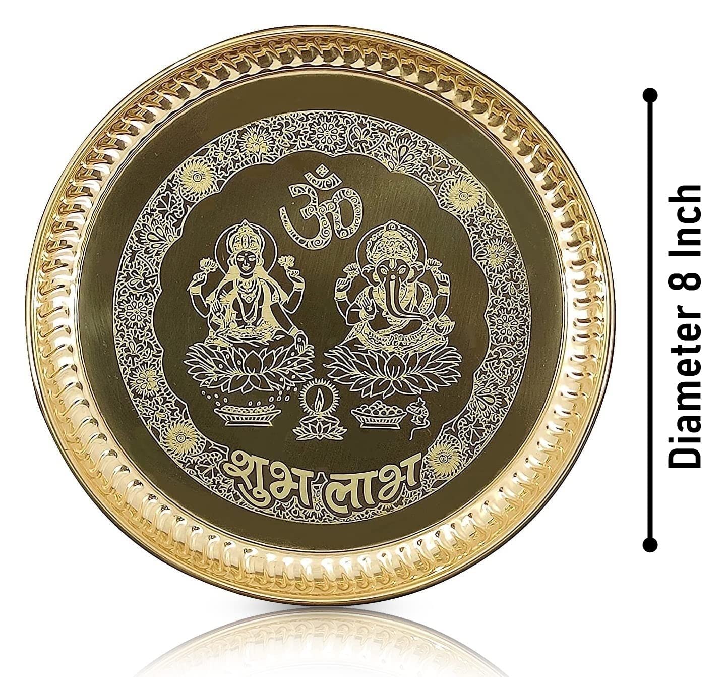 NOBILITY Brass Pooja thali Set 8 Inch with Pital Puja Plate Glass Spoon Ghanti Bowl Kuber Diya Agarbatti Stand Arti Thali for Diwali Home Mandir Office Wedding Return Gift Items