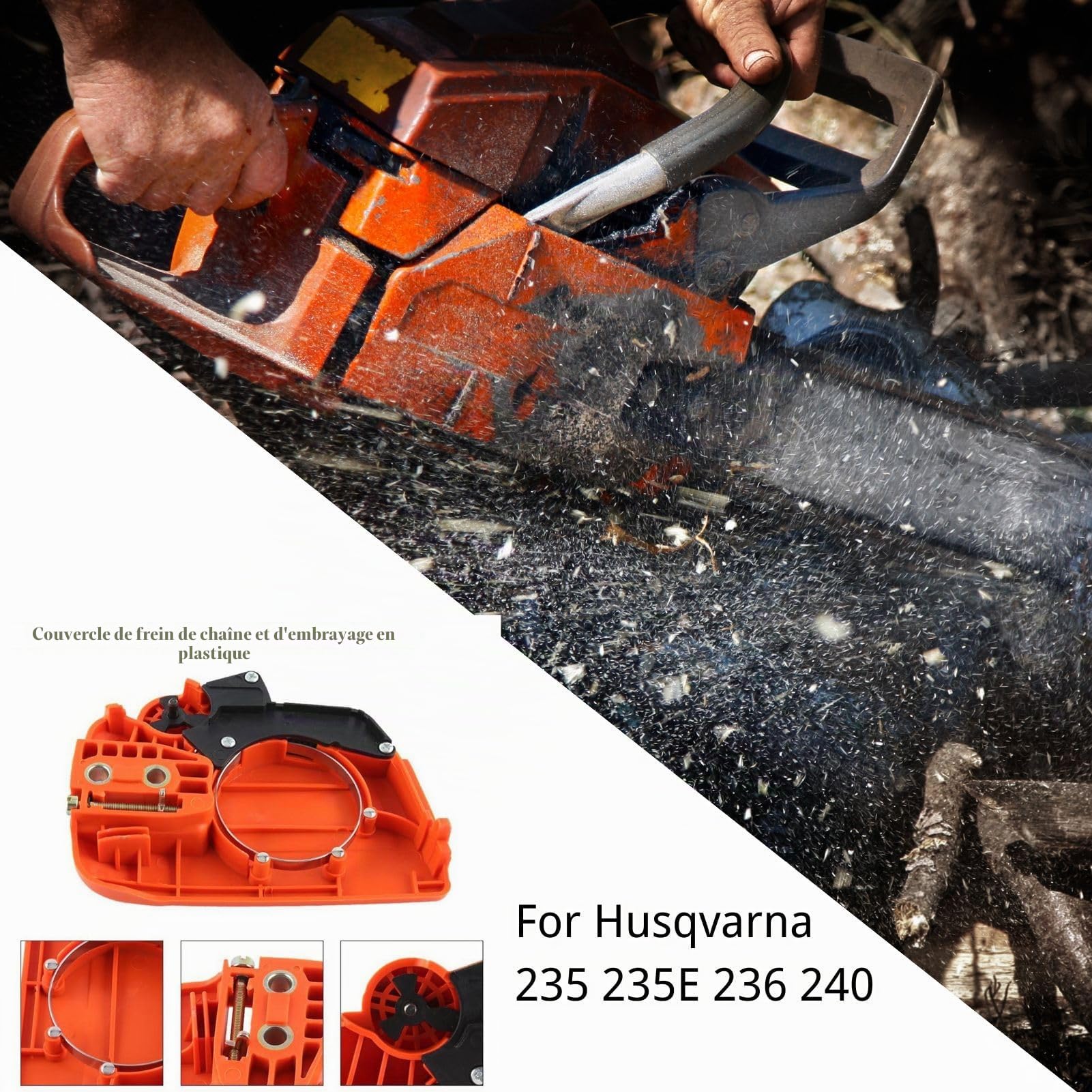 Nikou Couvercle de pignon d'embrayage, Ensemble de frein de chaîne for couvercle de pignon d’embrayage Convient for Husqvarna 235 235E 236 240 Scie à chaîne