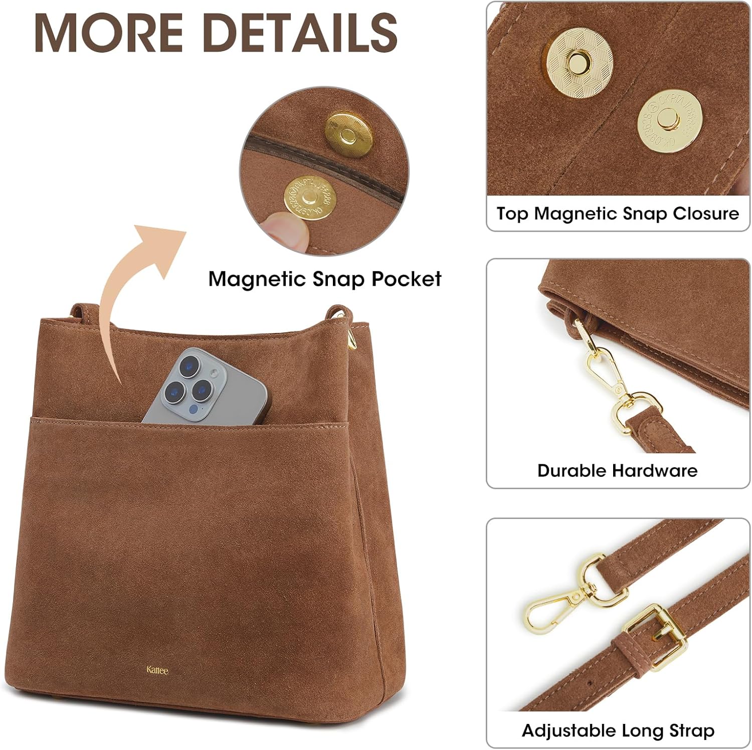 Kattee Leather Handbags for Women 2026, Soft Shoulder Tote Crossbody Purses Bucket Bags with 2 Detachable Straps