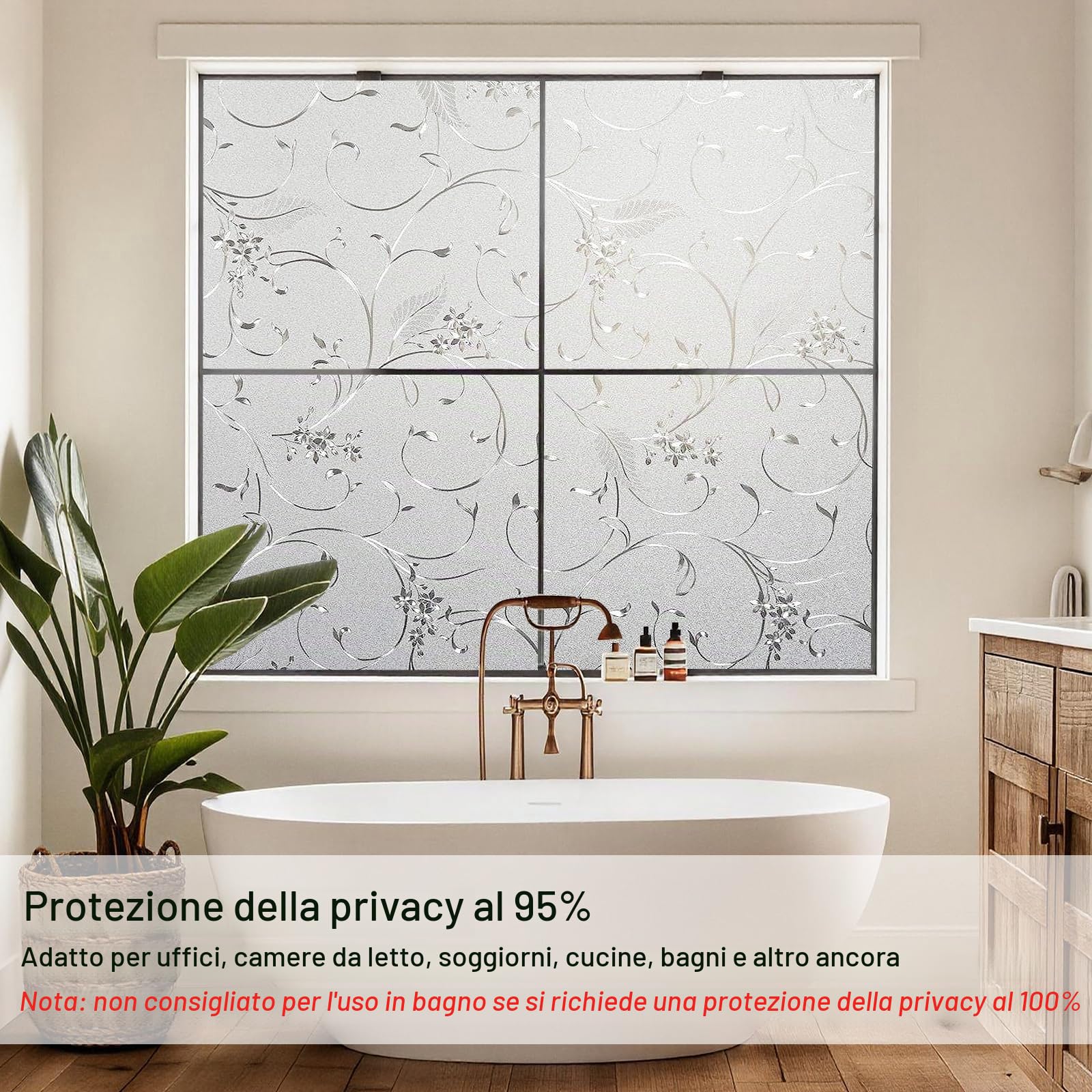 Shackcom J008 - Pellicola adesiva per finestra, autoadesiva, opaca, 90 x 400 cm, pellicola in vetro smerigliato statica anti-UV, con motivo di piante vino, ufficio, cucina, soggiorno, bagno