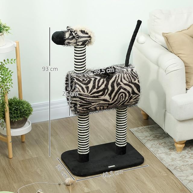 Foto 7 de 8 de PawHut Árbol rascador 93cm, Diseño Cebra, Gatos <5kg, Negro+Blanco