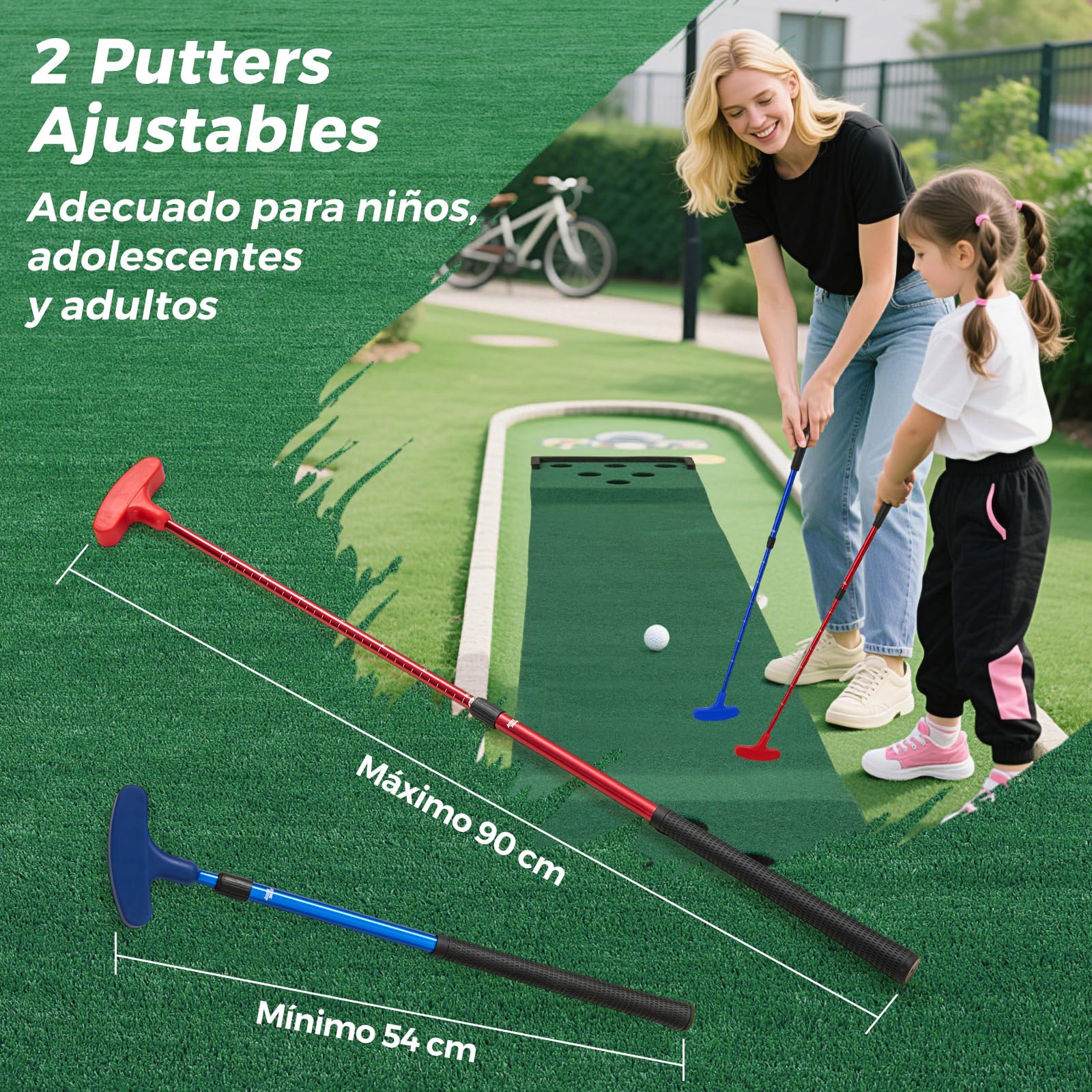 COSTWAY Juego de Golf Pong, Alfombra de Putting de 332 cm con 2 Putters Ajustables, 6 Bolas y 12 Tapas para Agujeros, Alfombra de Entrenamiento de Golf Interior Exterior Oficina (Estilo 2)