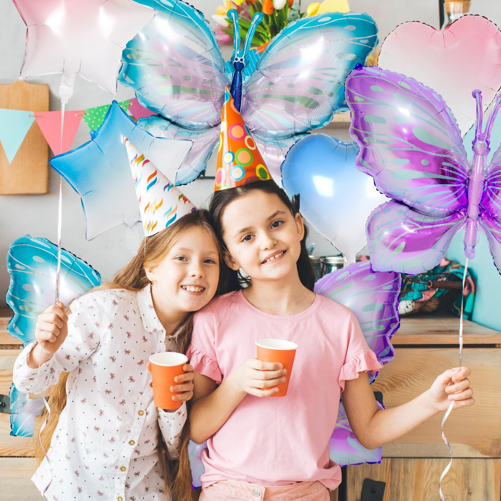 8 Palloncini Colorati A Forma Di Farfalla – Decorazioni Per Compleanno In Alluminio Con Stelle E Cuori - 4