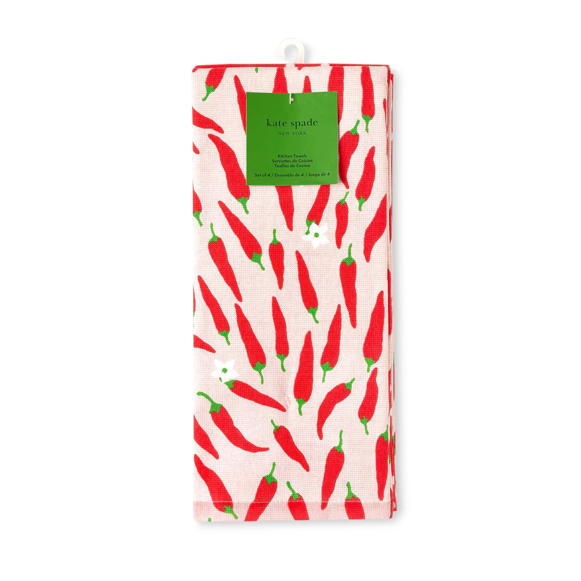 Kate Spade New York Lot de 4 torchons de Cuisine absorbants, 100% Coton, Rouge/Rose, 43,2 x 71,1 cm