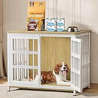 Vista 19 de Jaula para perros de 41 pulgadas, jaulas para perros de razas grandes, para interiores de madera, mesa auxiliar, jaula combinada de interior Roble