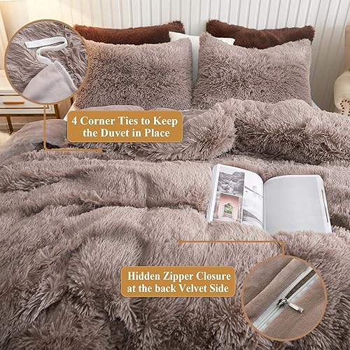 Miniatura 6 de XeGe - Funda de edredón afelpada y lanuda, de terciopelo cristal de lujo ultrasuave, cierre de zíper (1 funda de edredón de piel sintética)