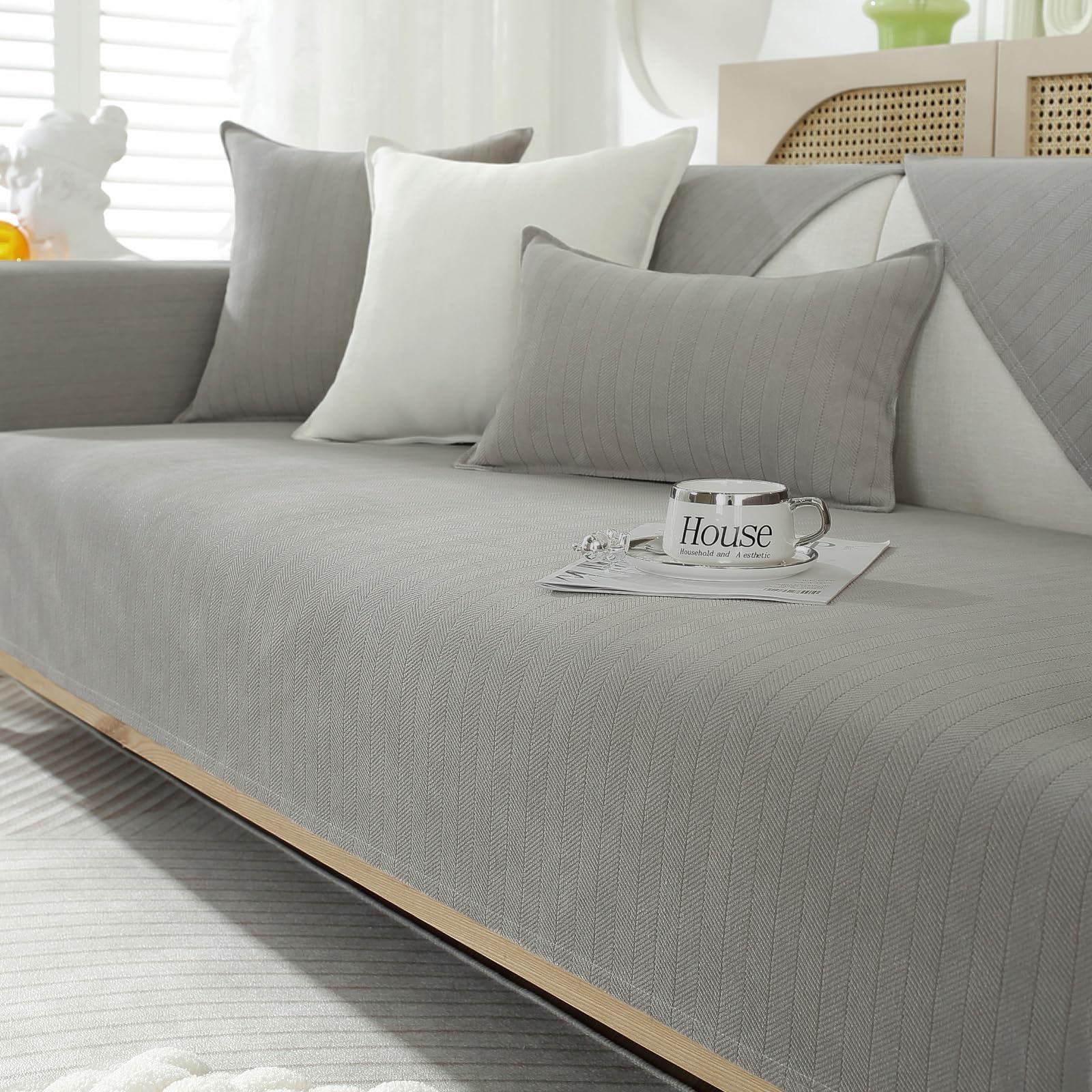 GKXLH Soft Chenille Sofa Covers Washable - New Sofa Cushion Covers, Non-Slip Sofa Cover 1 2 3 Seater Couch Covers for Sectional Sofa, Sofa Slipcovers L Shape Furniture Protector (Grey, 70x180cm)
