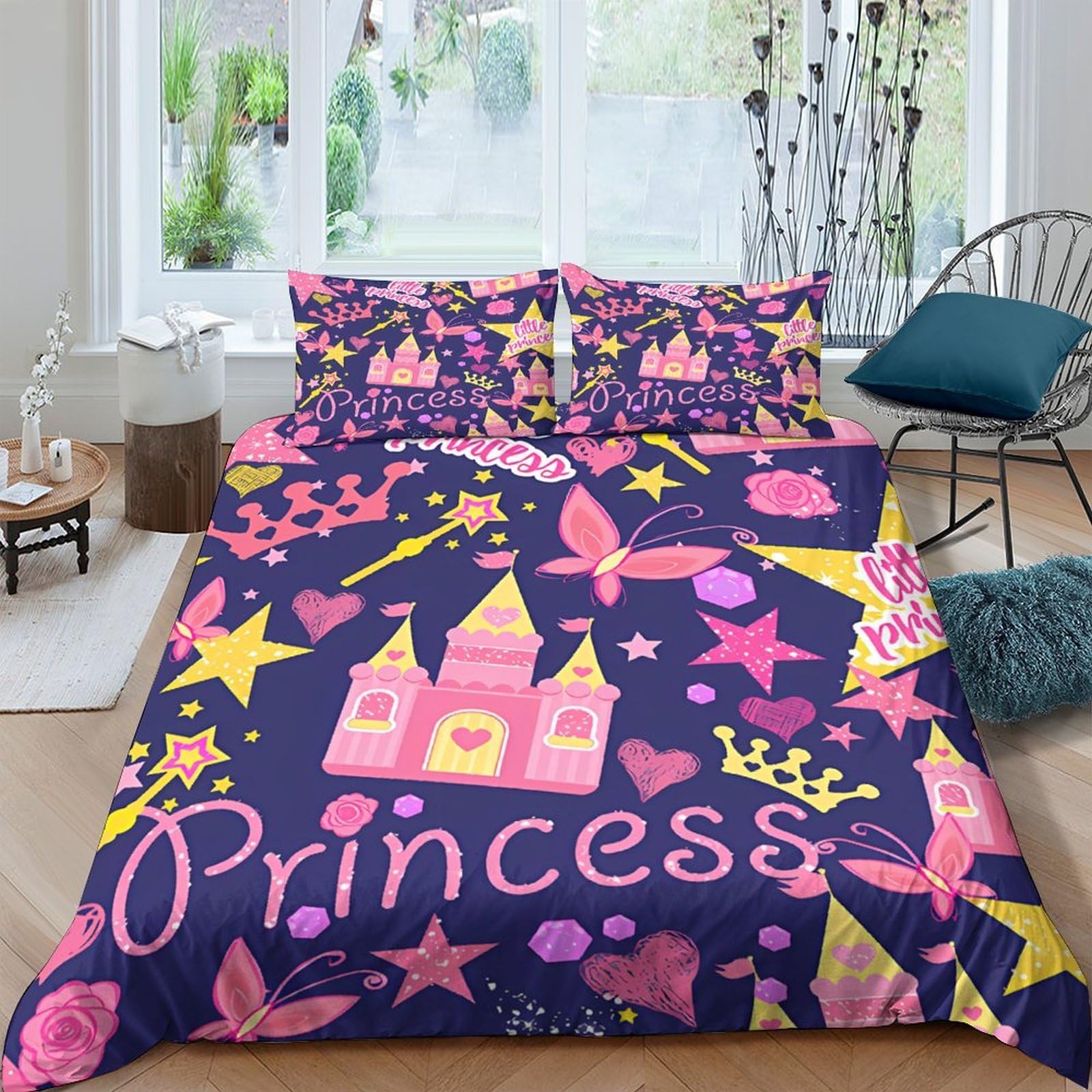 Ctjqhvkz Style-3 3D Printed Princess Castle Fitted Sheet Microfiber Pink Fairy Crown Mattress Cover For Bedroom Guest Room Decor Anti Slip Easy Care Single（135X200cm）