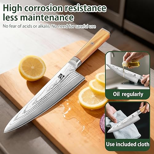 Miniatura 4 de Cuchillo de chef de Damasco, cuchillo de chef japonés de Damasco de 8 pulgadas con acero de alto carbono VG10, cuchillo de cocina profesional con