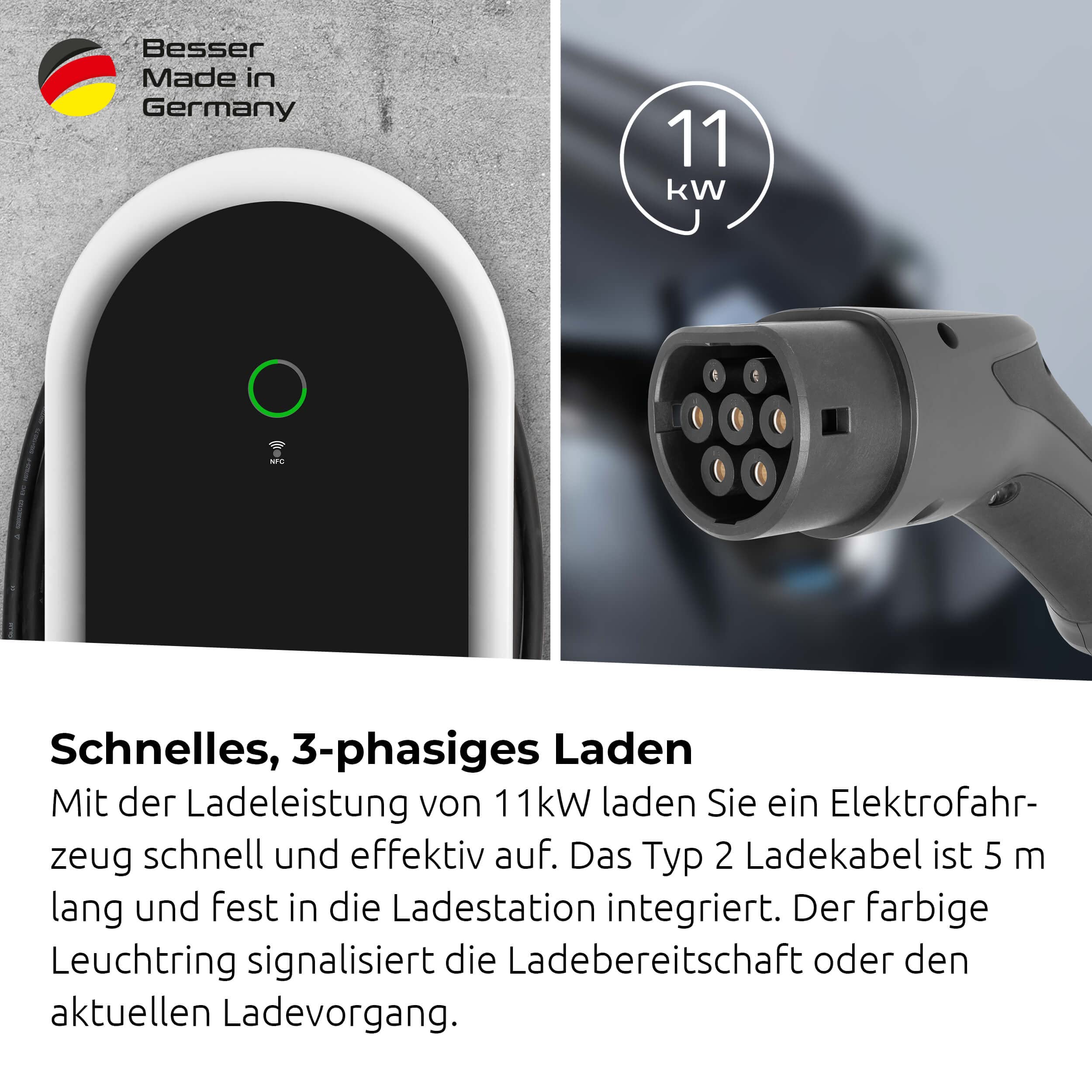 TechniSat TECHNIVOLT 1100-11kW Ladestation/Wallbox für E-Autos mit integrierter Ladesteckdose Typ 2 für schnelles Laden zu Hause, RFID-Karte, IP54, Made in Germany