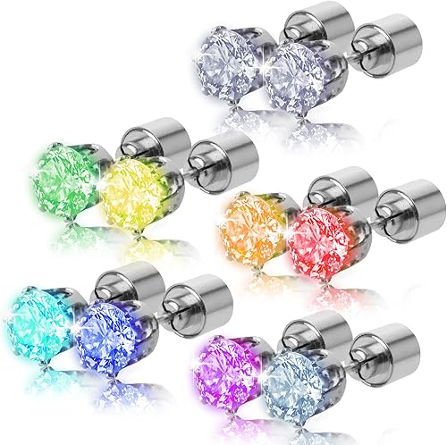 5 pares de aretes LED, IC ICLOVER que cambian de color, aretes con corona de diamante, para el día de San Valentín, parpadeantes, bailes, fiestas de