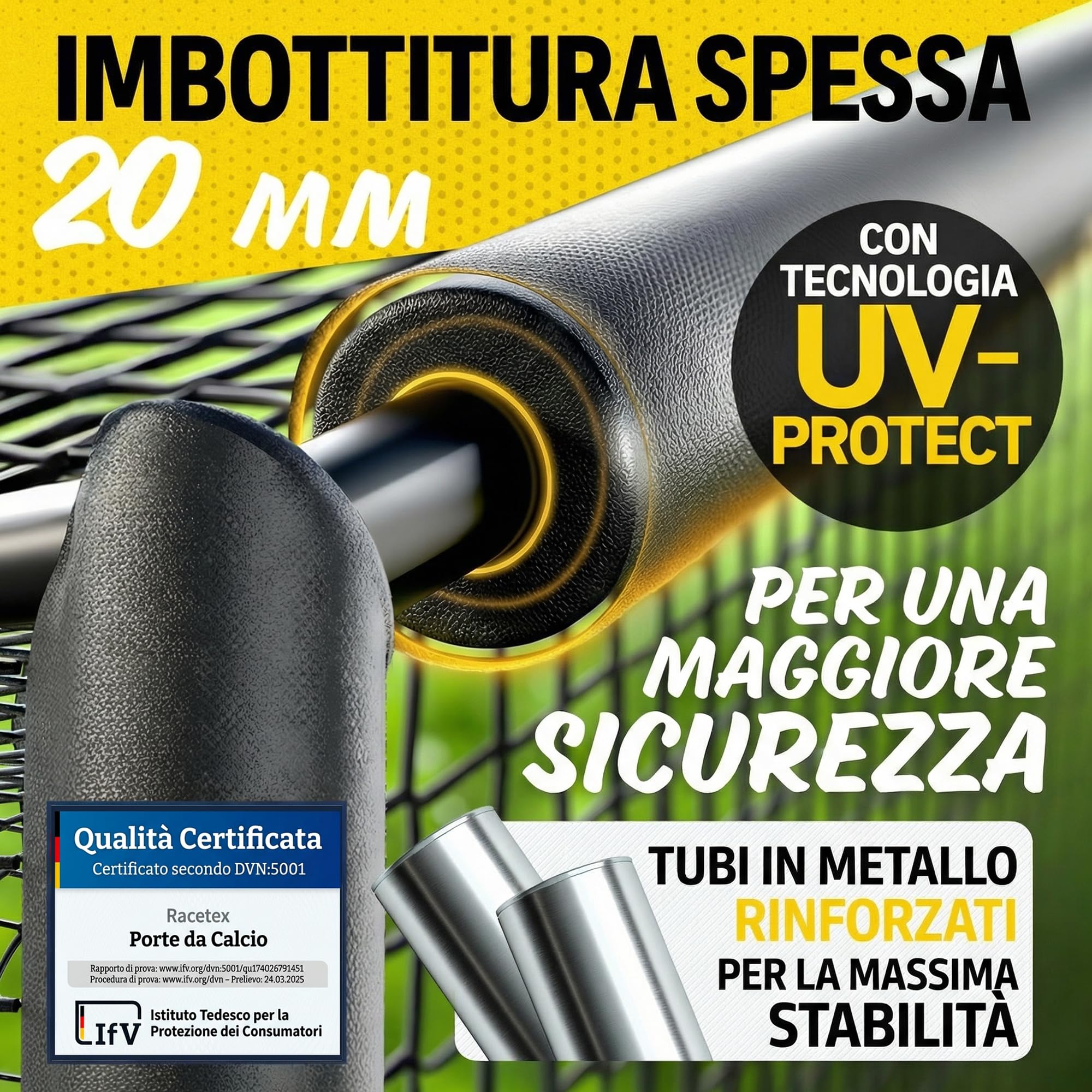 Racetex Porta Calcio Professionale con Imbottitura per Bambini e Adulti - Grandi Porte da Calcio con Picchetti