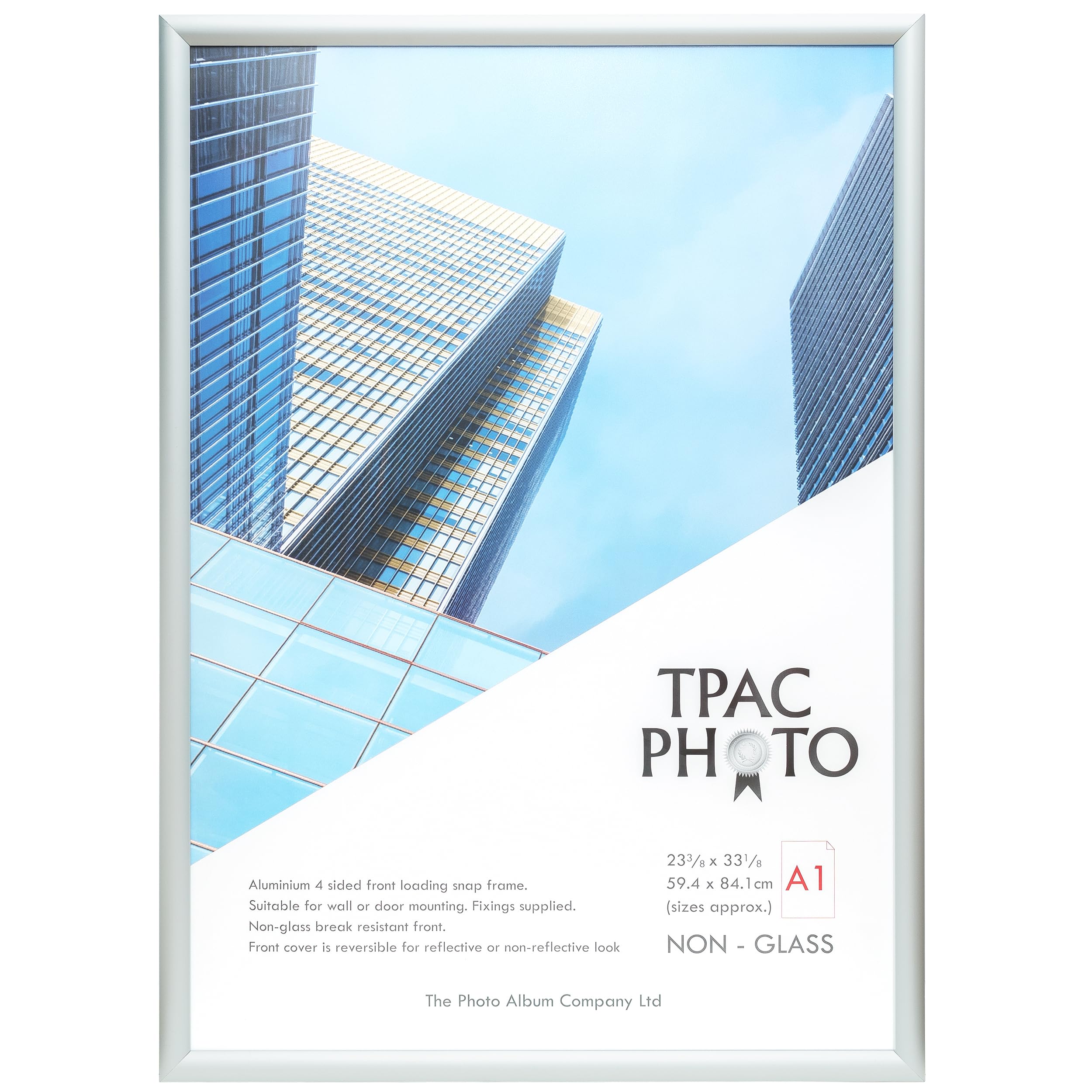 ThePhotoAlbumCo SNAP A1 (59 x 84 cm) Argento Snap Frame – Confezione da 1 – Acrilico (non vetro) anteriore TPAC-SNAPA1S-1PK