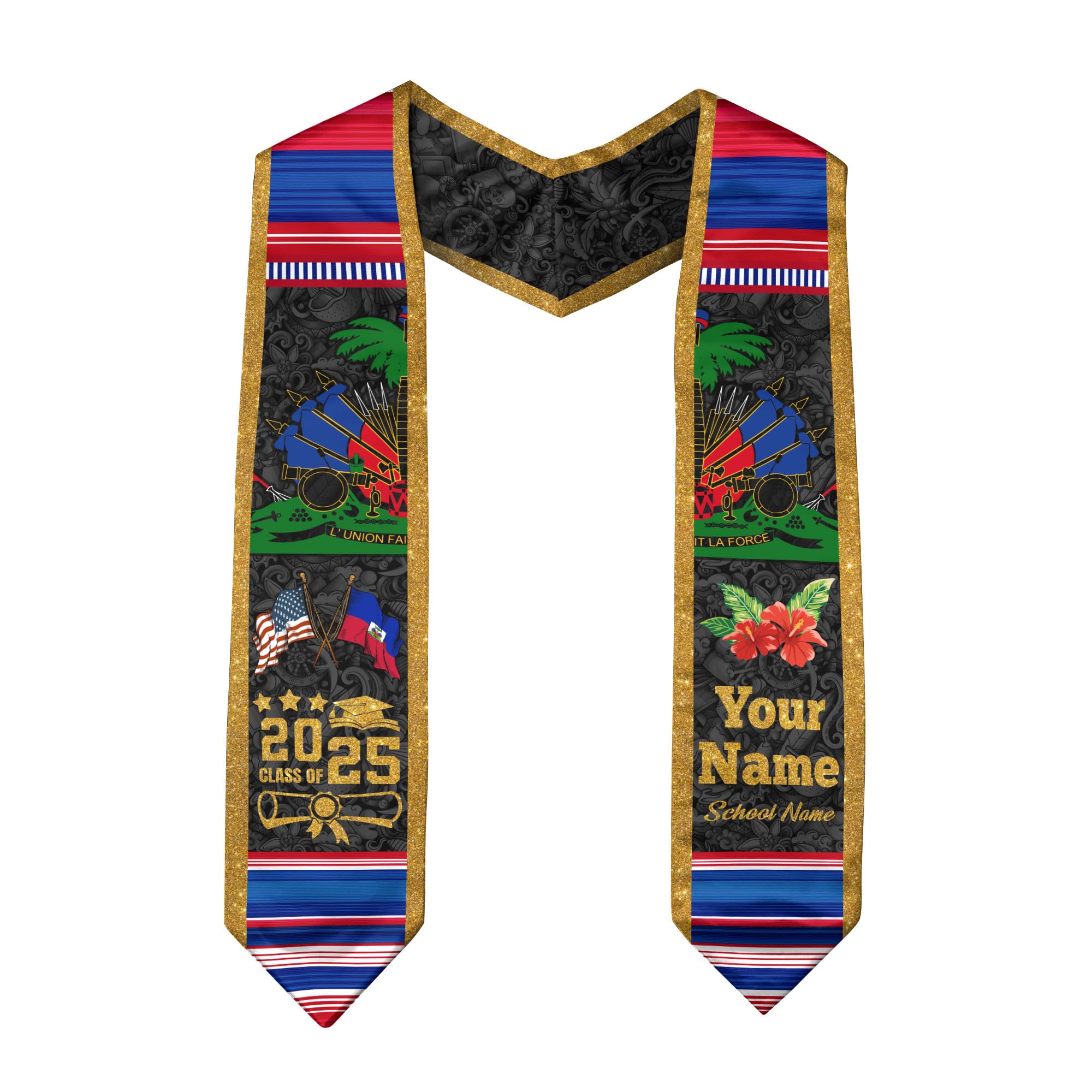 Graduation Stole Haiti, Haitian Flag Stole, Haitian Sash, Custom Graduation Sash 2025 1