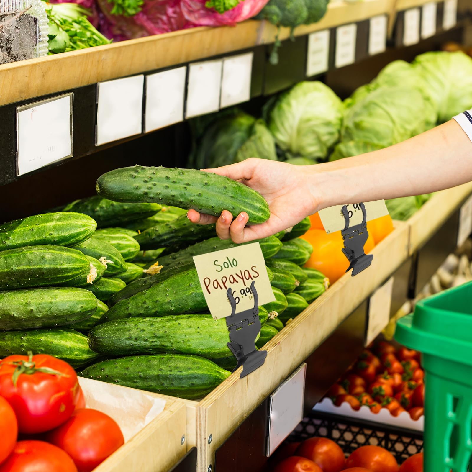 PATIKIL 10 metalowych klipsów do znaków, obrotowy uchwyt na znaki, stojak, stojak, stojak, stojak, towar i cena, zaciski do ekspozycji detalicznej w supermarkecie, srebrny odcień