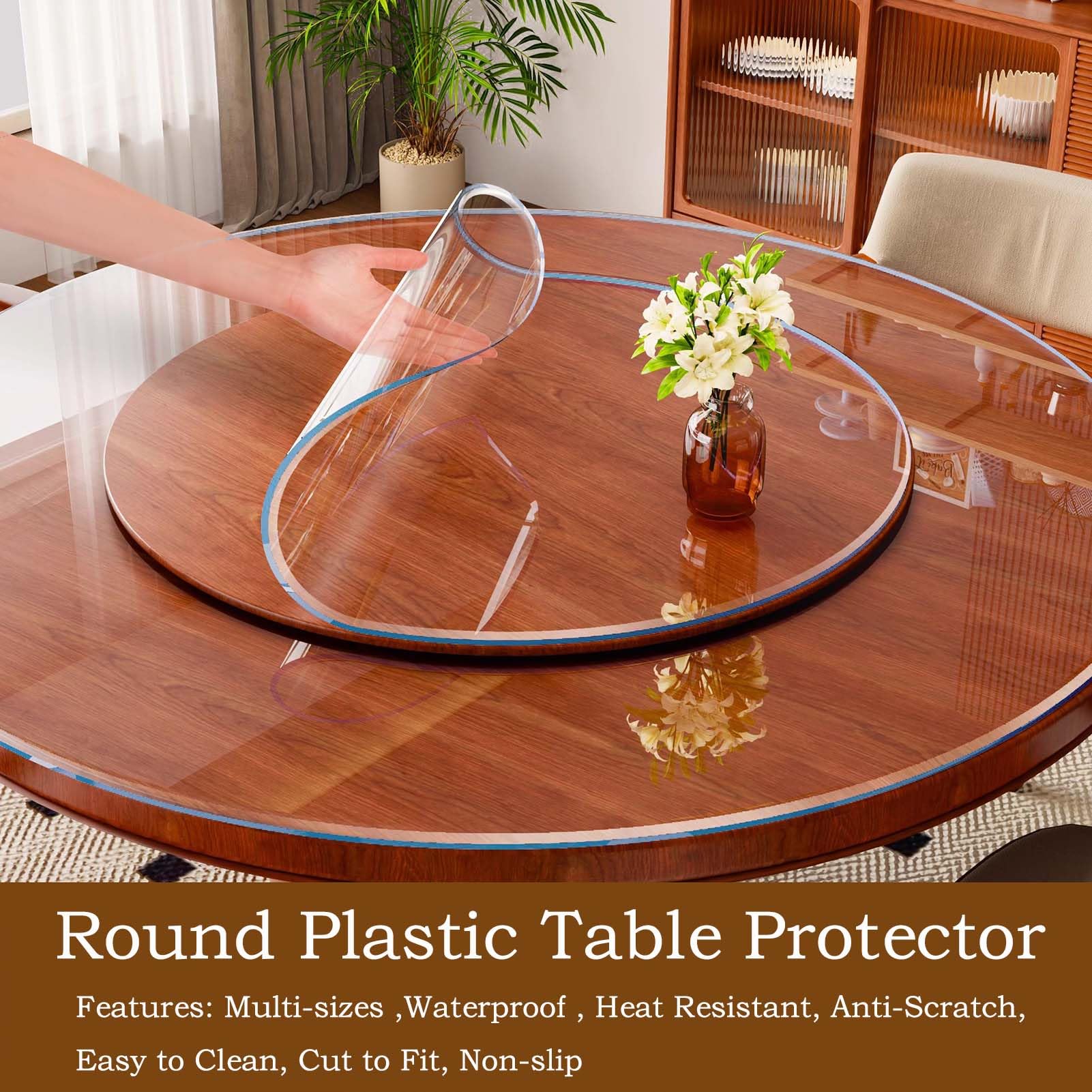 Protector de Mesa Redondo Transparente Diameter 105cm/41.3in, Mantel de PVC Transparente, Mantel de plástico Grueso Impermeable, Lavable, Resistente a la Grasa, para Comedor oficinas