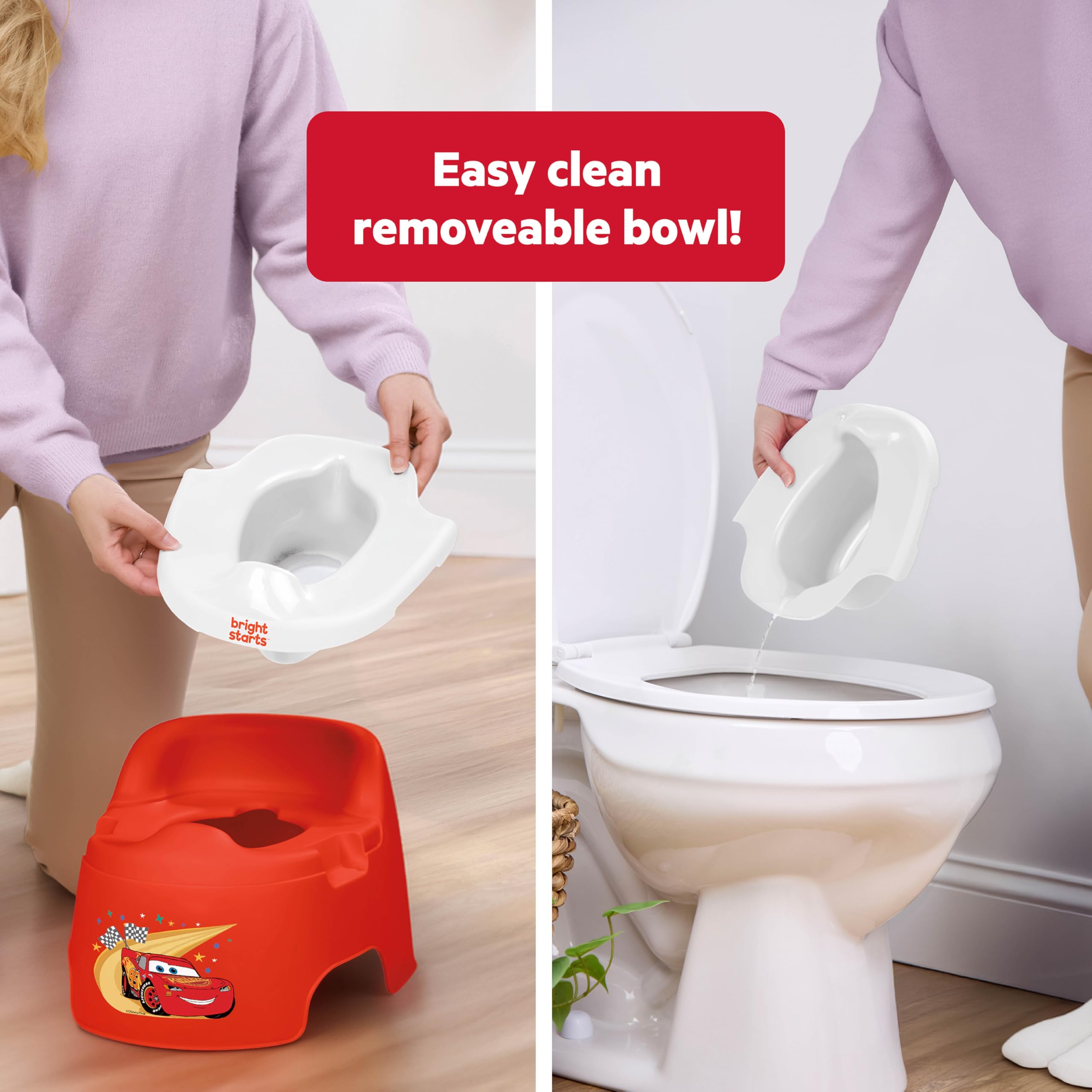 Bright Starts Disney and Pixar Cars Full Comfort Potty Training Toilet, Easy Clean Removable Bowl, Splash Guard, High Back for Comfort & Stability, Toddlers up to 50 lbs - 4