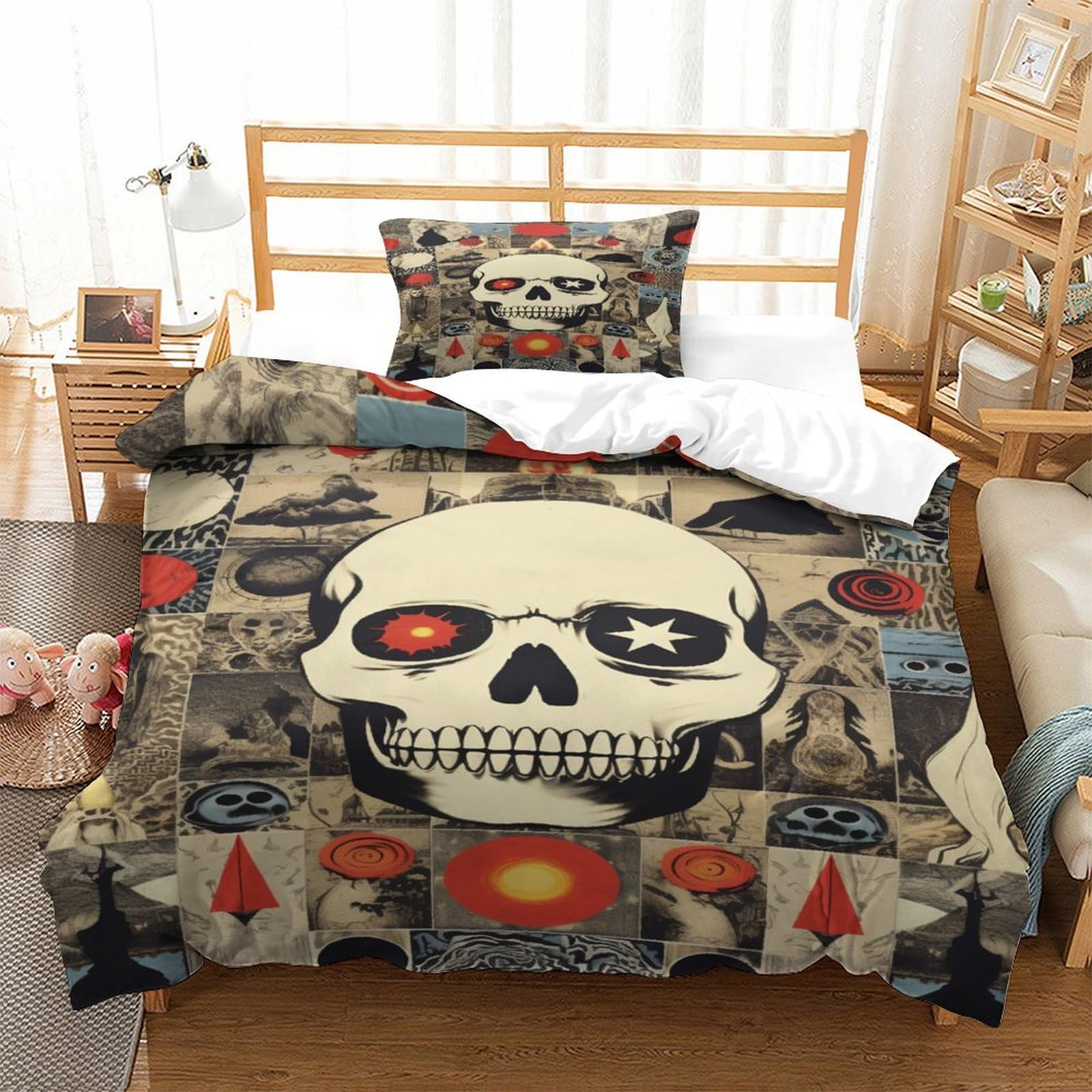 P1S9U7W5Y Retro Skull 3D Printed Duvet Cover Set 3pcs Microfiber Gothic Bedding Set Single