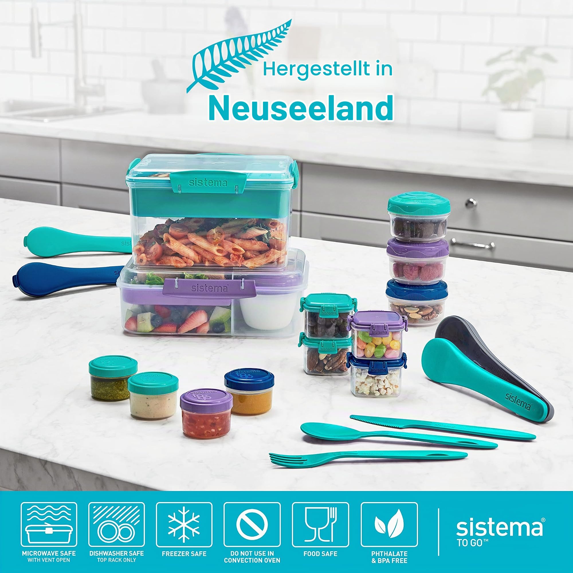 Sistema Bento Box TO GO Brotdose mit Fächern | 1,25 L Lunchbox mit Joghurt-/Fruchtbehälter | für Kinder & Erwachsene l | BPA-frei | Minty Teal [21685-8T], Mintgrün (Packung mit 2)