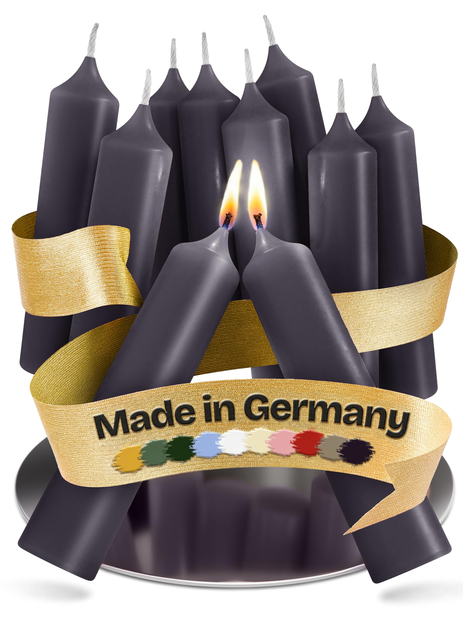 Kerzenfeld® 10 Stück, Kurze Stabkerzen Schwarz, 100 x 22 mm, 2-fach getaucht, lange Brenndauer 4+ Stunden, echte Manufakturqualität aus Deutschland, RAL-Zertifiziert und tropffrei