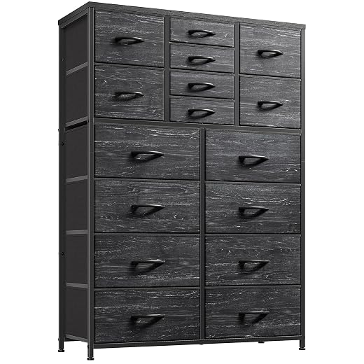 EnHomee Black Dresser, Tall Dresser for Bedroom with 16 Drawer, Fabric Bedroom Dressers & Chests of Drawers, Storage Dresser for Bedroom with Deep Drawers for Closet, Entryway