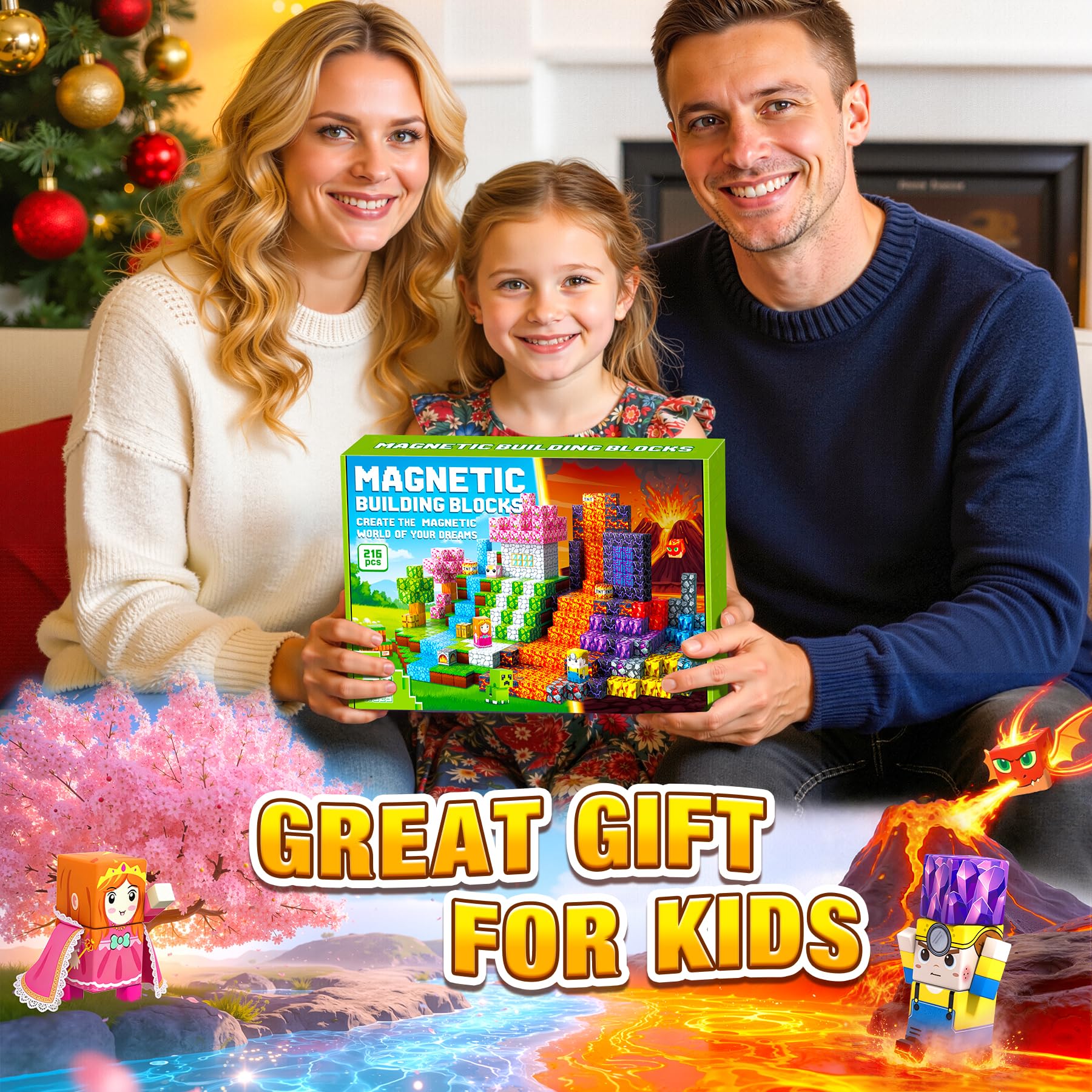 Costruzioni Magnetiche per Bambini - 216Pezzi Costruzioni cubi magnetici per Bambini - Giochi blocchi Magnetici per Bambini 3-10 Anni - Regali di Compleanno Prolungata staccabili