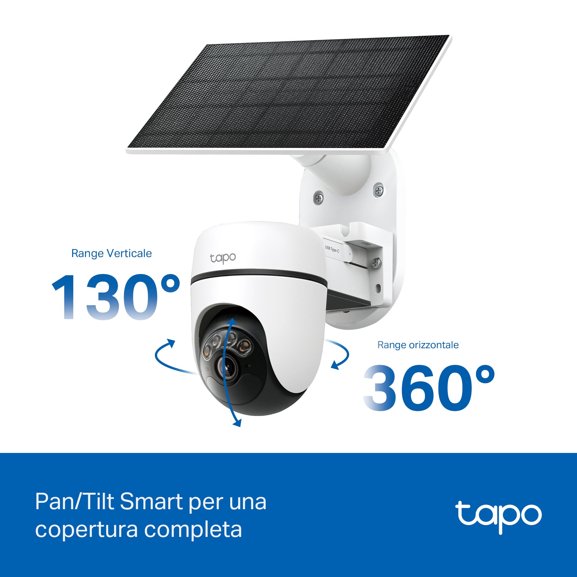 Tapo C610 KIT 2K 3MP Telecamera Wifi Esterno Senza Fili Pannello Solare 360° PTZ Videocamera Sorveglianza Batteria 6700mAh Rilevamento Umano Visione Notturna Colori Tracciamento AI IP65
