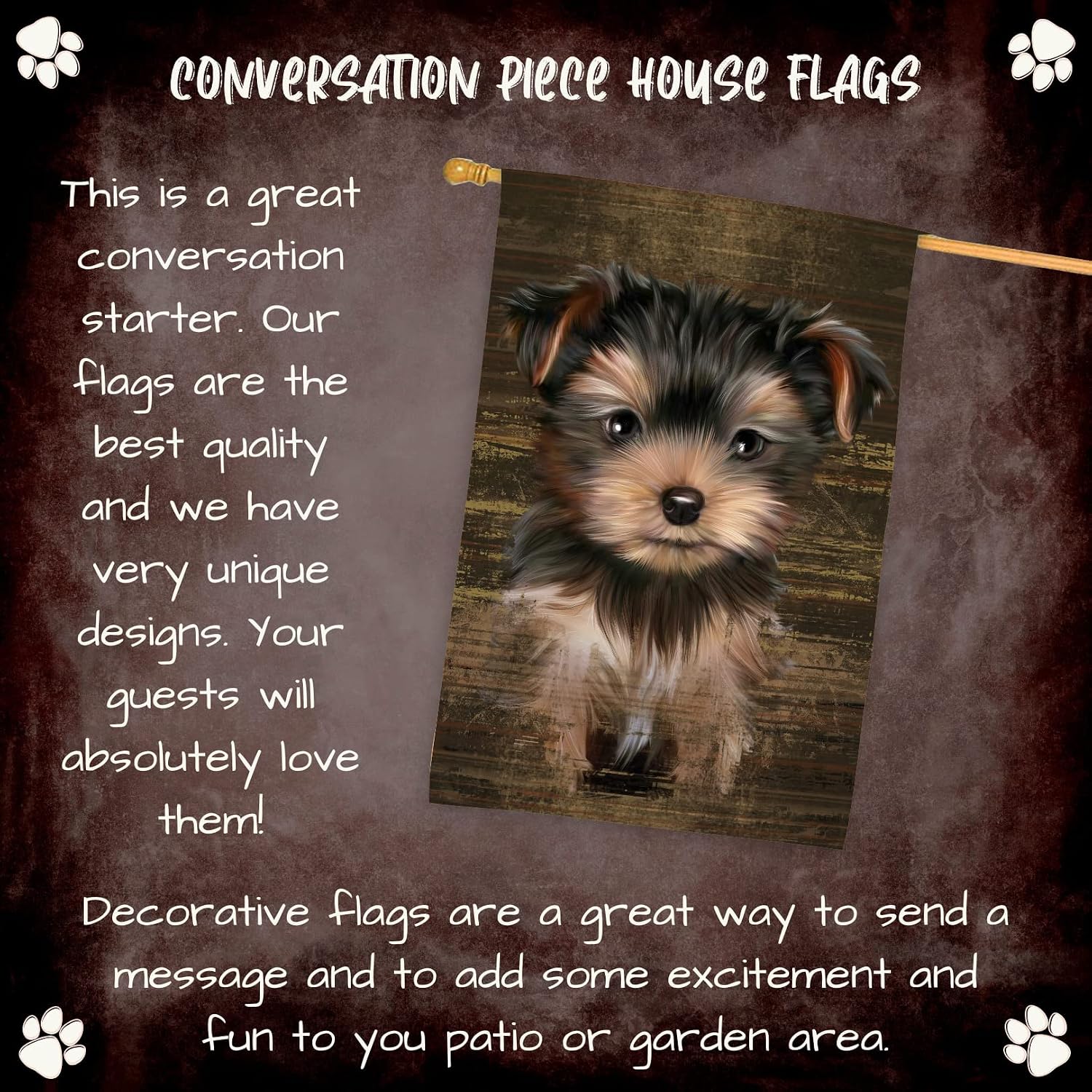 Rustic Yorkshire Terrier Dog House Flag - Outdoor Double Sided Pet Portrait Weather Resistant Premium Quality Home Decorative Flags - 100% Polyester 29"w x 43"h, HFLG55159