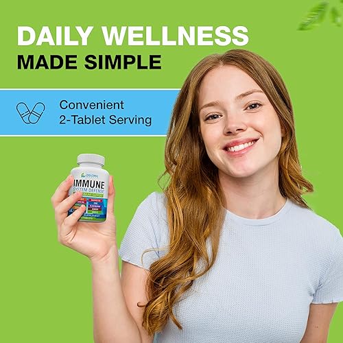 Miniatura 5 de Suplemento de apoyo del sistema inmunológico 10 en 1: vitamina C (1000 mg), quercetina, vitamina D3 (5000iu), zinc (40 mg), saúco, equinácea,