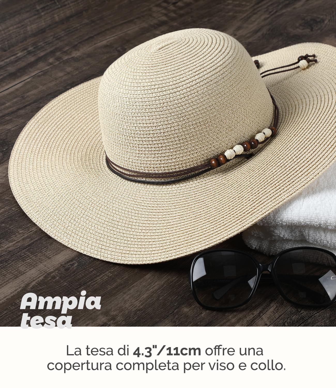 Creekstone Cappello da Sole da Donna in Paglia, Floppy Cappello da Spiaggiaa Estivo a Tesa Larga, UPF 50 UV Protezione Solare, Ripiegabile, Senza Rughe