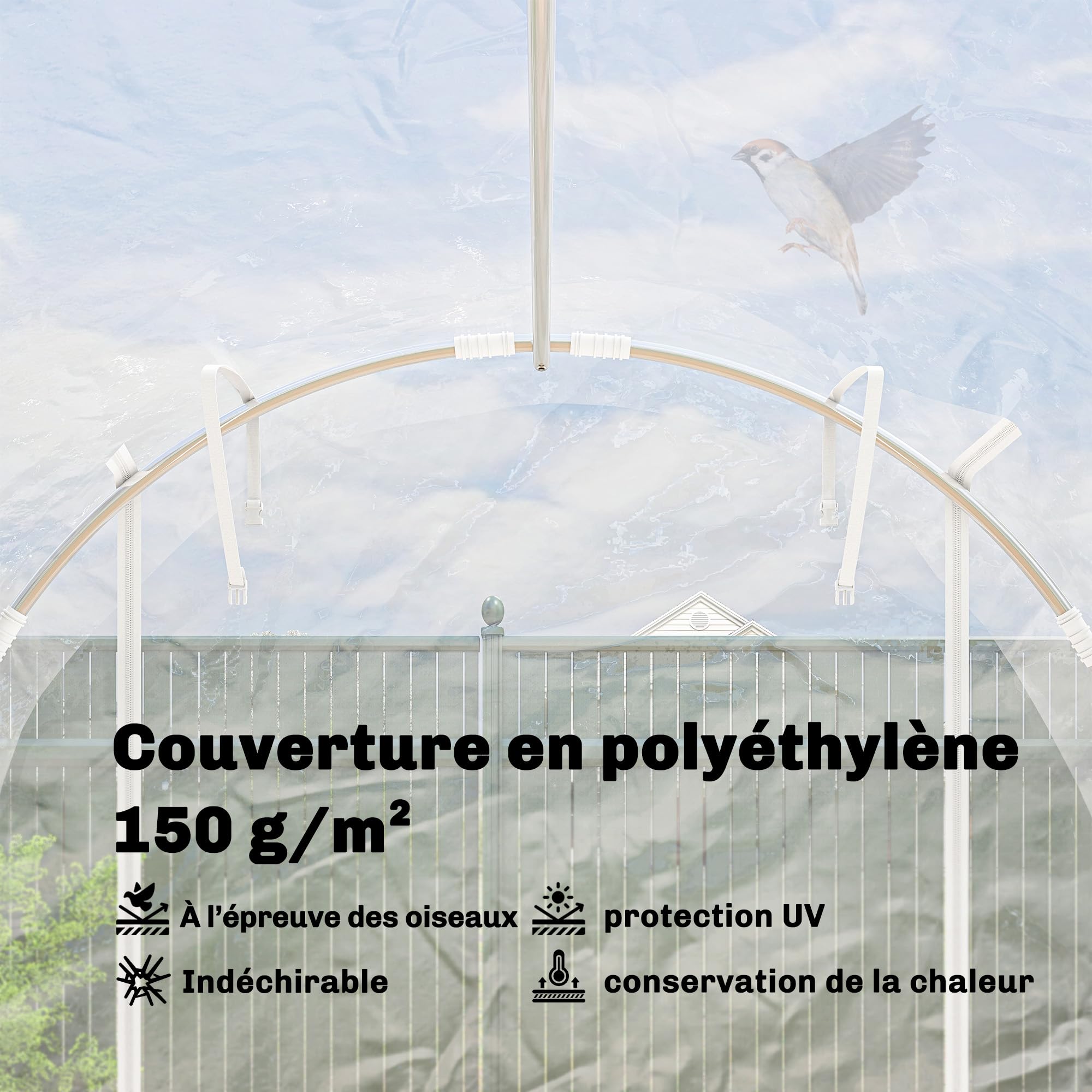 Outsunny Serre Tunnel de Jardin 6m², Serre de Jardin Tunnel 195x295x195cm avec Cadre Acier galvanisé, 2 Portes, bâche PE Haute densité 150g/m² prolongée de 20 cm, pour extérieur Transparent