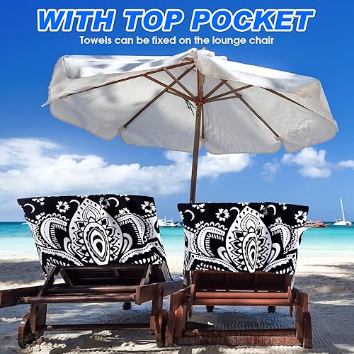 Miniatura 4 de Oudain 2 fundas para sillas de playa con bolsillos laterales, estilo bohemio, para piscina, tumbona, de microfibra, con mandala, para sillas de