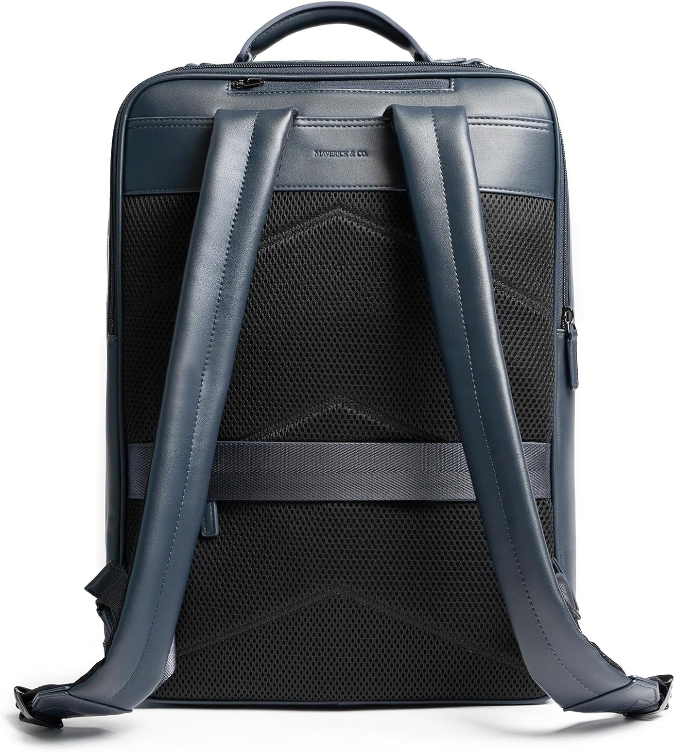 Maverick & Co. Windsor Men’s Leather Laptop Backpack – Work, Travel, Tech, Business, Nylon, Stylish College Daypack (Navy) - Image 3