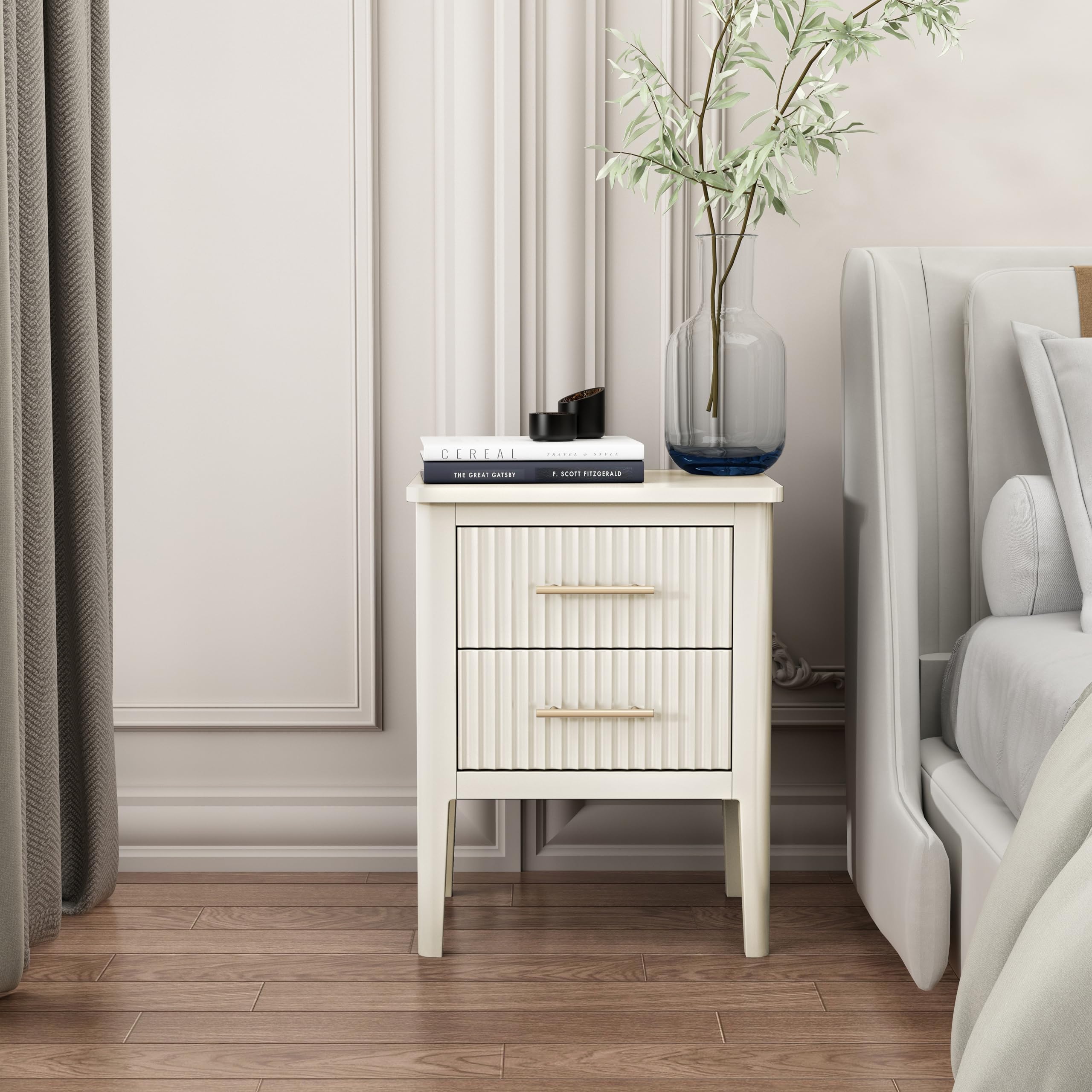 Cabinet Bits Bedside Table, Pine Wood, White, One Size