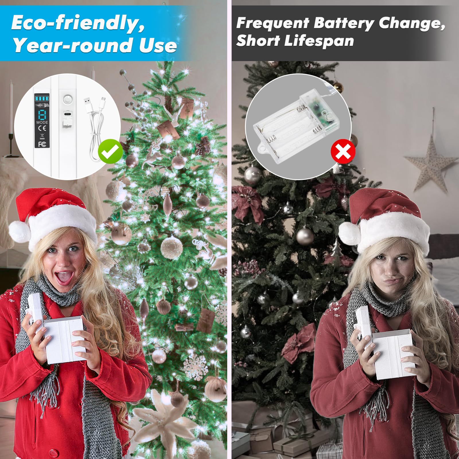 Lakumu Filo di luci ricaricabili da 1,8 m, 200 luci LED a batteria, con telecomando e timer, impermeabili, per esterni, per campeggio, fai da te, feste di Natale, albero da giardino, colore bianco