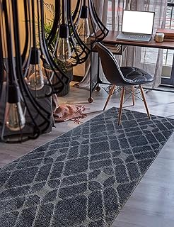 Custom Size Hallway Runner Rug Trellis Grey Color 31 inch Wide Select Your Length Non-Slip (Skid Resistance) Rubber Backing 8 feet x 31 inch (Color Options Available)