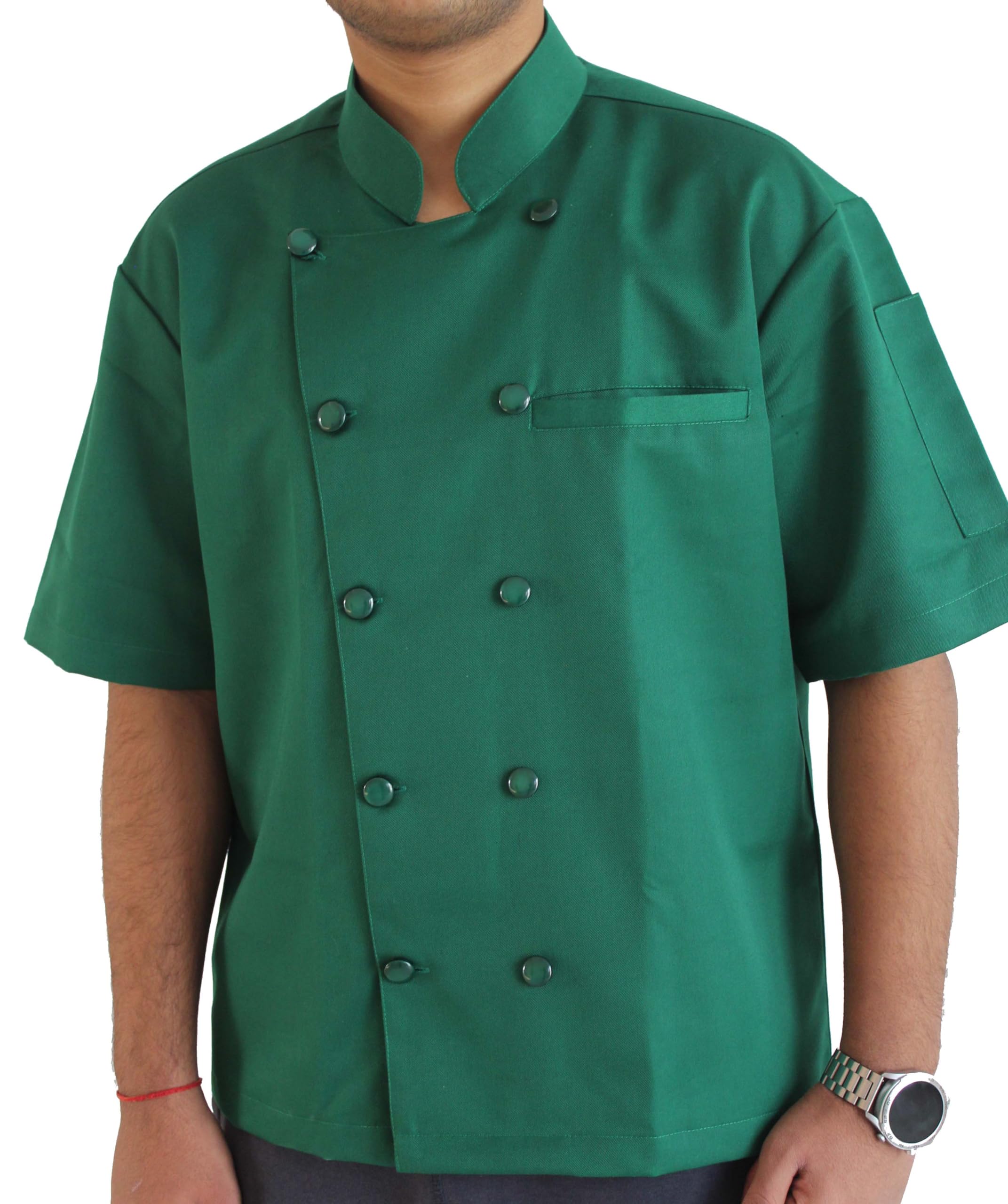 Unisex für Kochjacke, kurzärmelig, Gastronomie, Caterer, Bäcker (Farbe: schwarz, kontrastreiche Paspelierung, Größe: S-6XL)