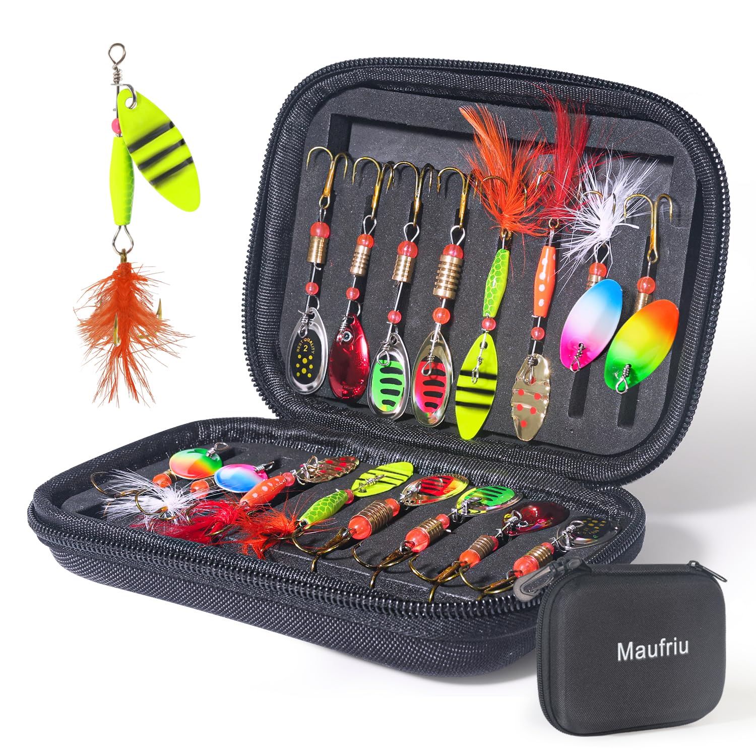 Fishing Lures Inline Spinner Baits, 16pcs Rooster Tail Fishing Lures, Trout Bass Salmon Lures with Treble Ultra-Sharp Hooks, Fishing Gear Spinnerbait Spoons for Freshwater & Saltwater