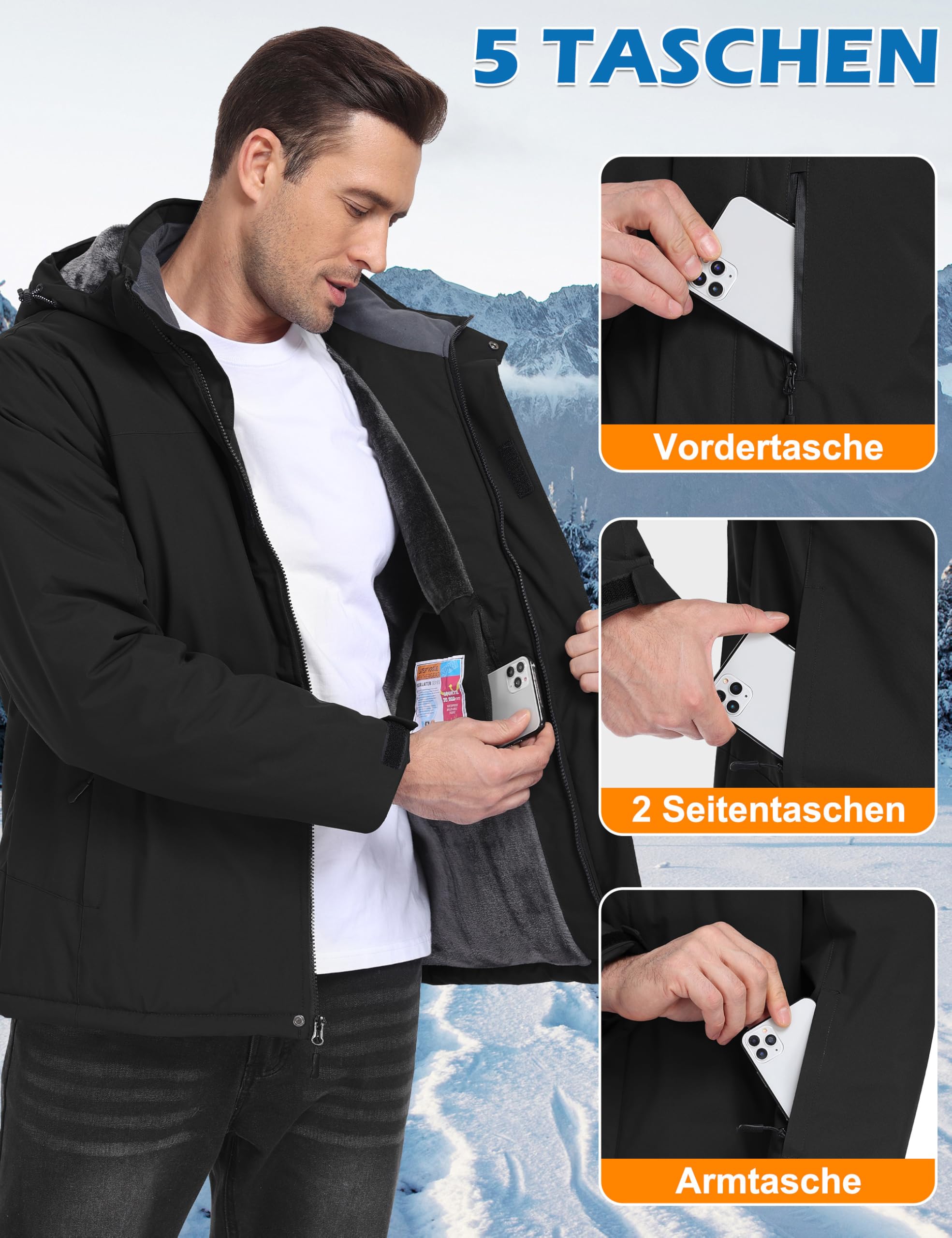 Zoofly Chaqueta de Esquí Impermeable Hombre Invierno Abrigo Nieve Snowboard Cazadora con Capucha Desmontable