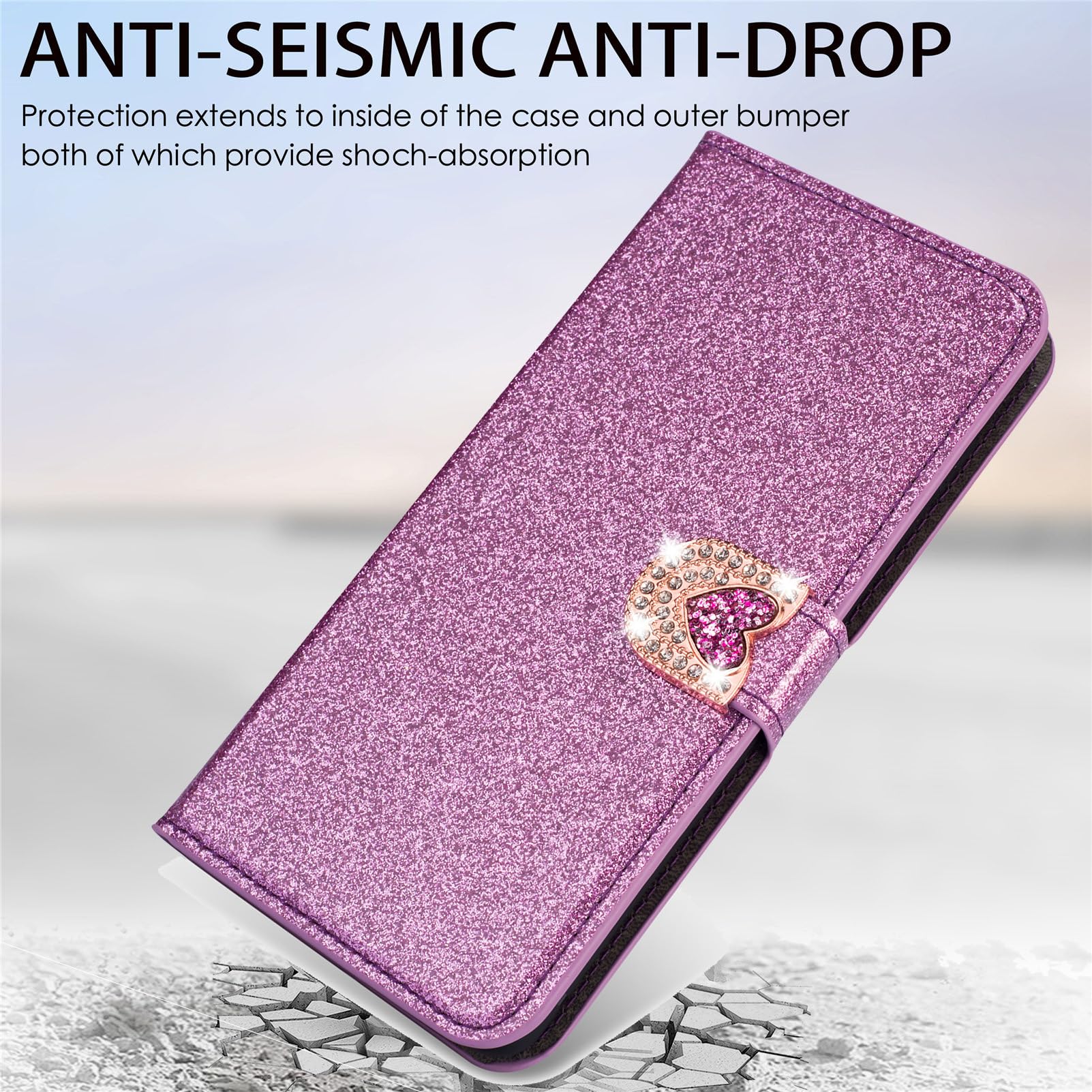 Custodia Libro Con Brillantini Per Google Pixel 6 Pro – Pelle PU Oro, Con Strass, Portafoglio Con Slot, Chiusura Magnetica, Funzione Stand