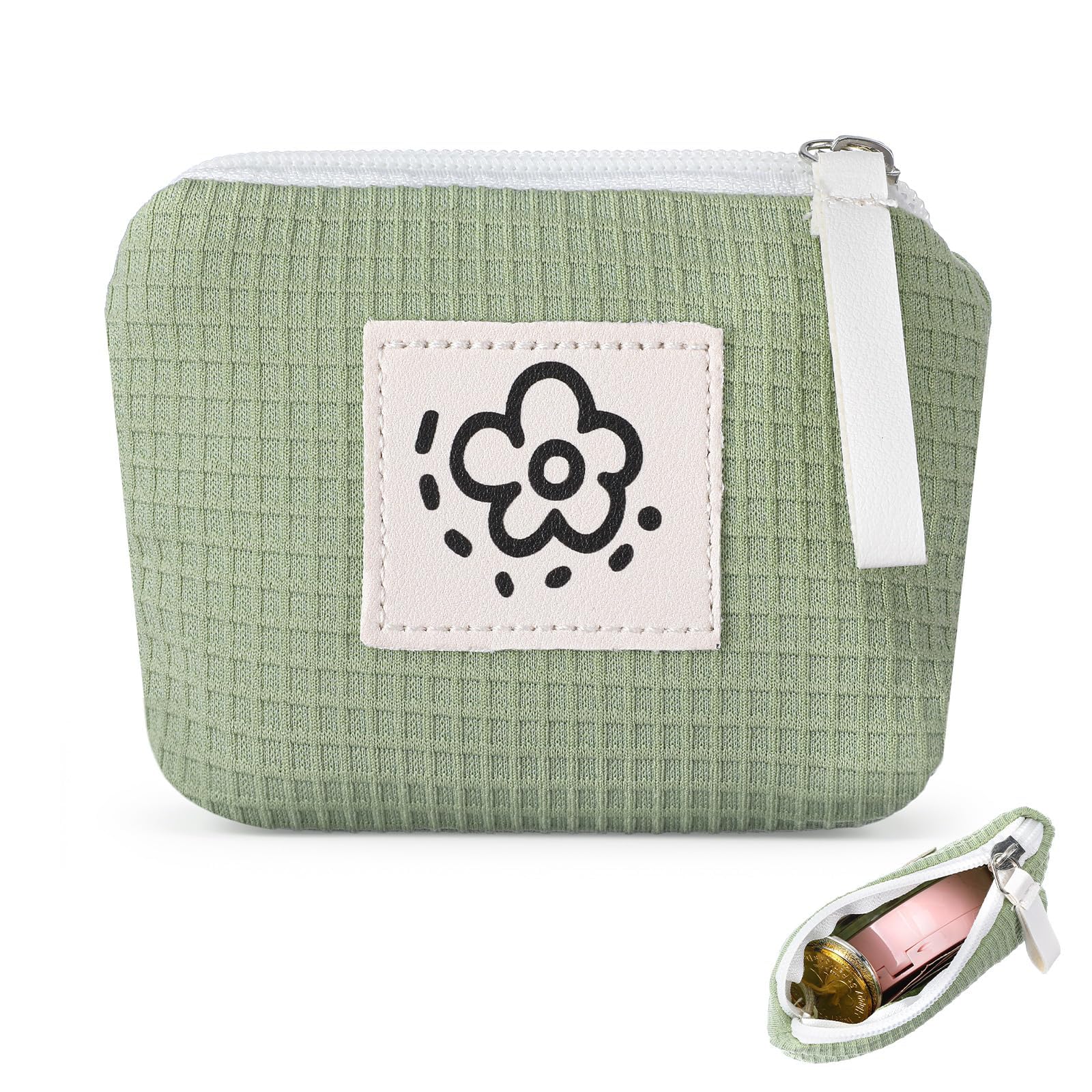 Small Pouches, Coin Pouch, Small Coin Pouch, Toiletry Pouch, Summer Floral Makeup Bag for Use and Travel, Green Cosmetic Organizer for Accessories-image-8