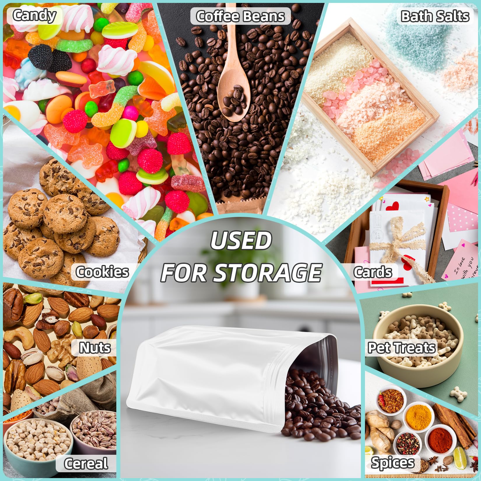 Stand up Pacakaging Bags fro Food Storage 50 Pack-White-3.5x5.1