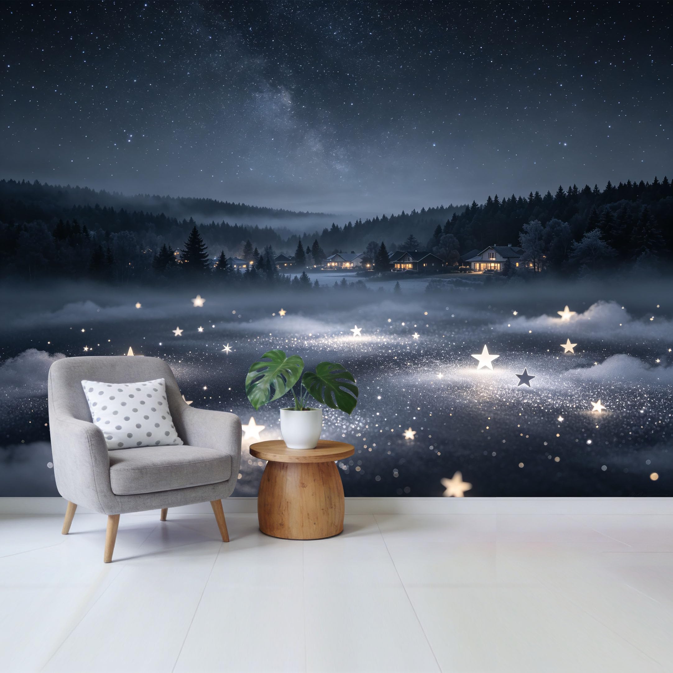 Qzlithotic Yq2605250939 Custom Size Wall Mural Night Milky Way Forest Landscape Glowing Starry Sky Scene Selfadhesive Wall Fabric Removable Wallpaper For Home Office Decor