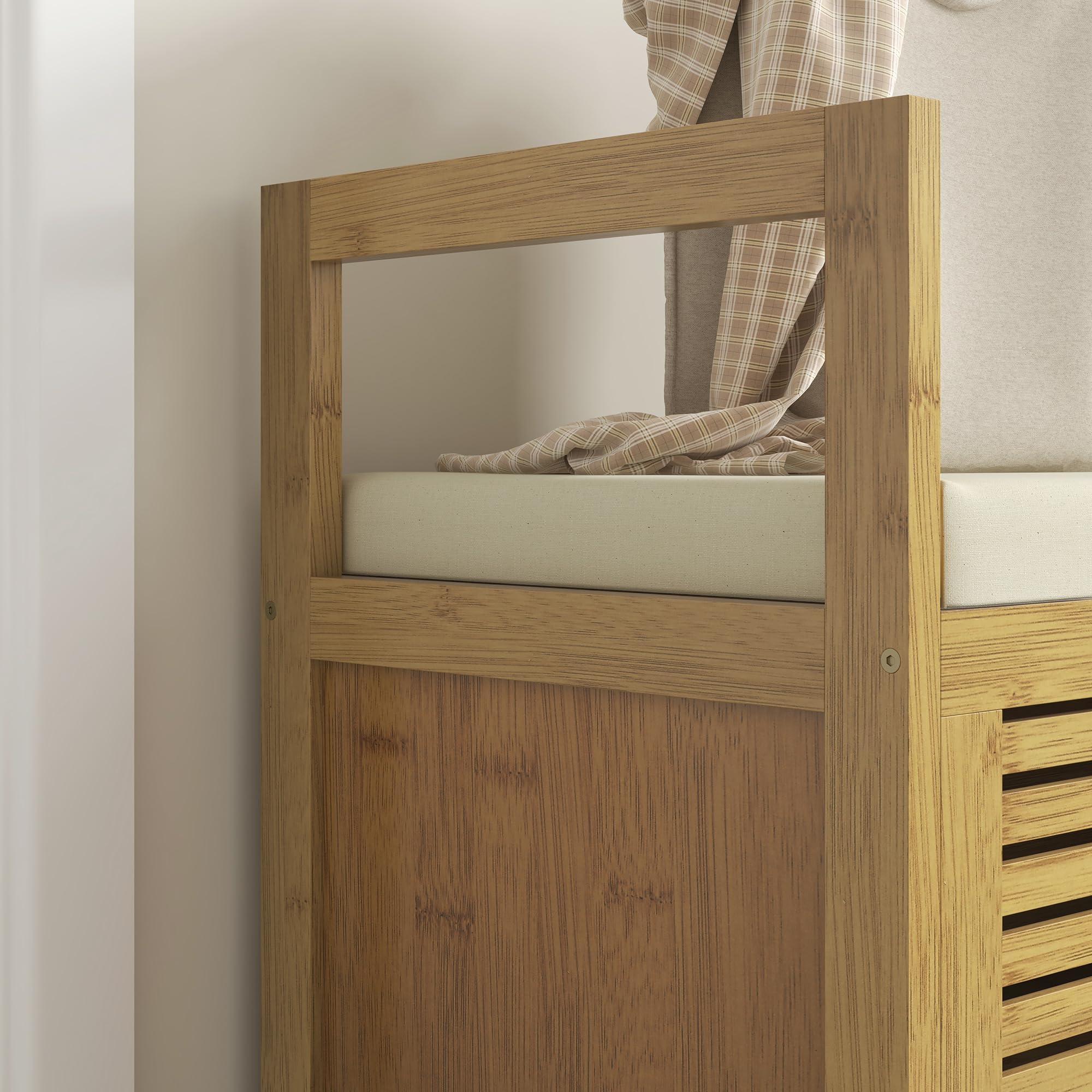 HOMCOM Panca Scarpiera a Doghe da Ingresso con Design a Ribalta, Mobile per Scarpe in Legno di Bambù, 100x40x60 cm, color Legno