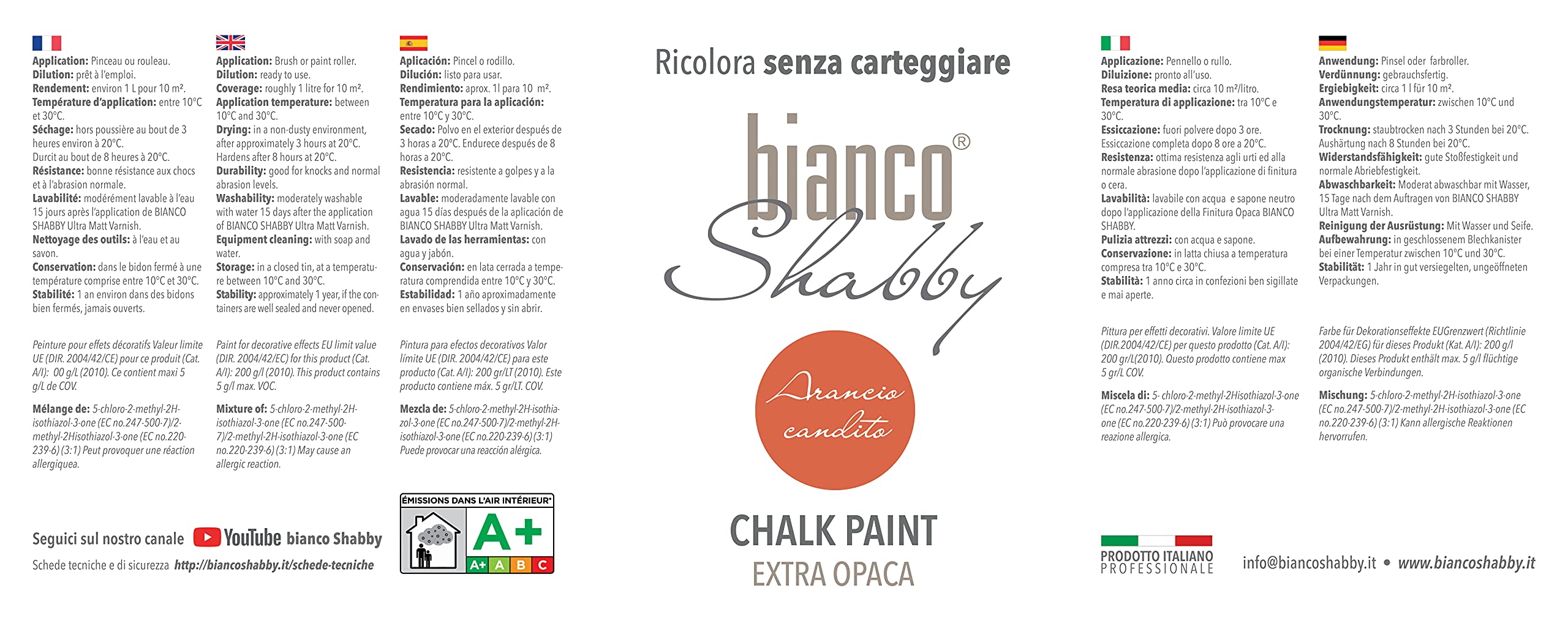 bianco Shabby® Chalk Paint Arancio Candito Farba kredowa do mebli i ścian, efekt vintage, shabby chic, ekstra matowa (2,5 Litra)