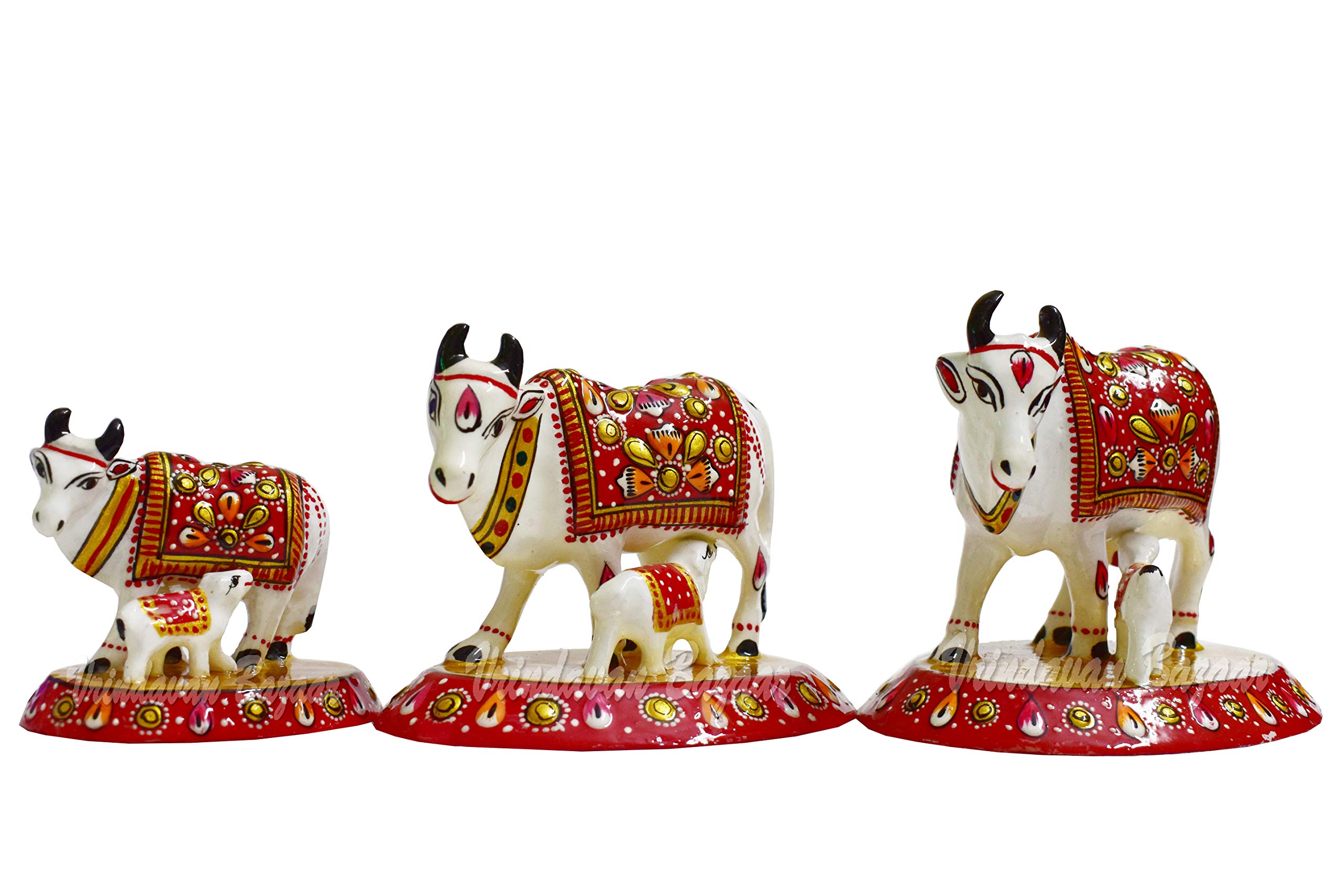 Vache Meenakari métal multicore peinture émaillée combo set de 2 figurines maison