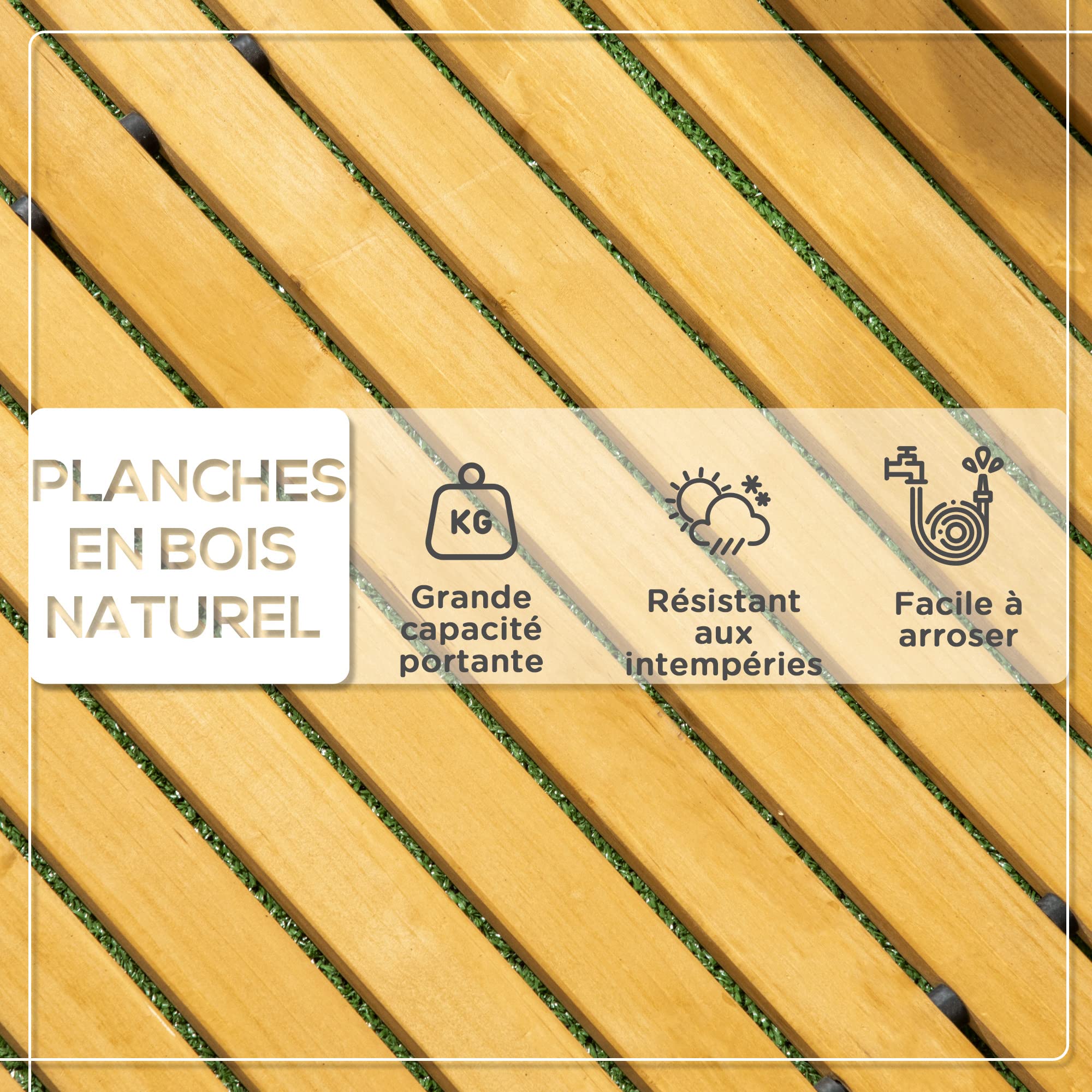 Outsunny Allée Chemin de Jardin en Lattes de Bois Enroulable 185x60cm Jaune | Bois Massif de Pin